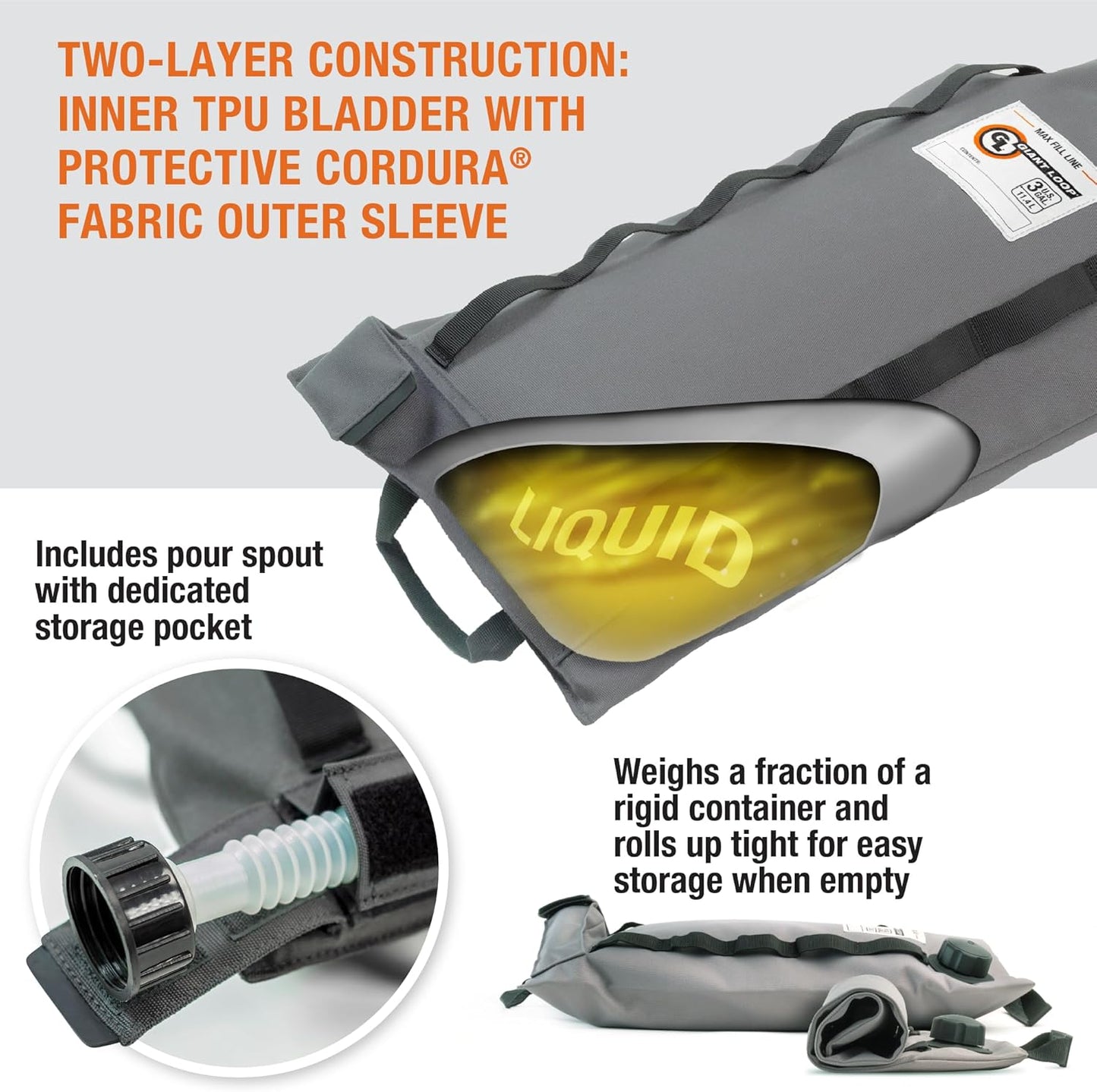 Giant Loop Armadillo Bag, Utility Bladder for Safe Transport and Storage of Powersports and Automotive Fluids, for Motorcycles, UTVs, ATVs, 3-Gallon