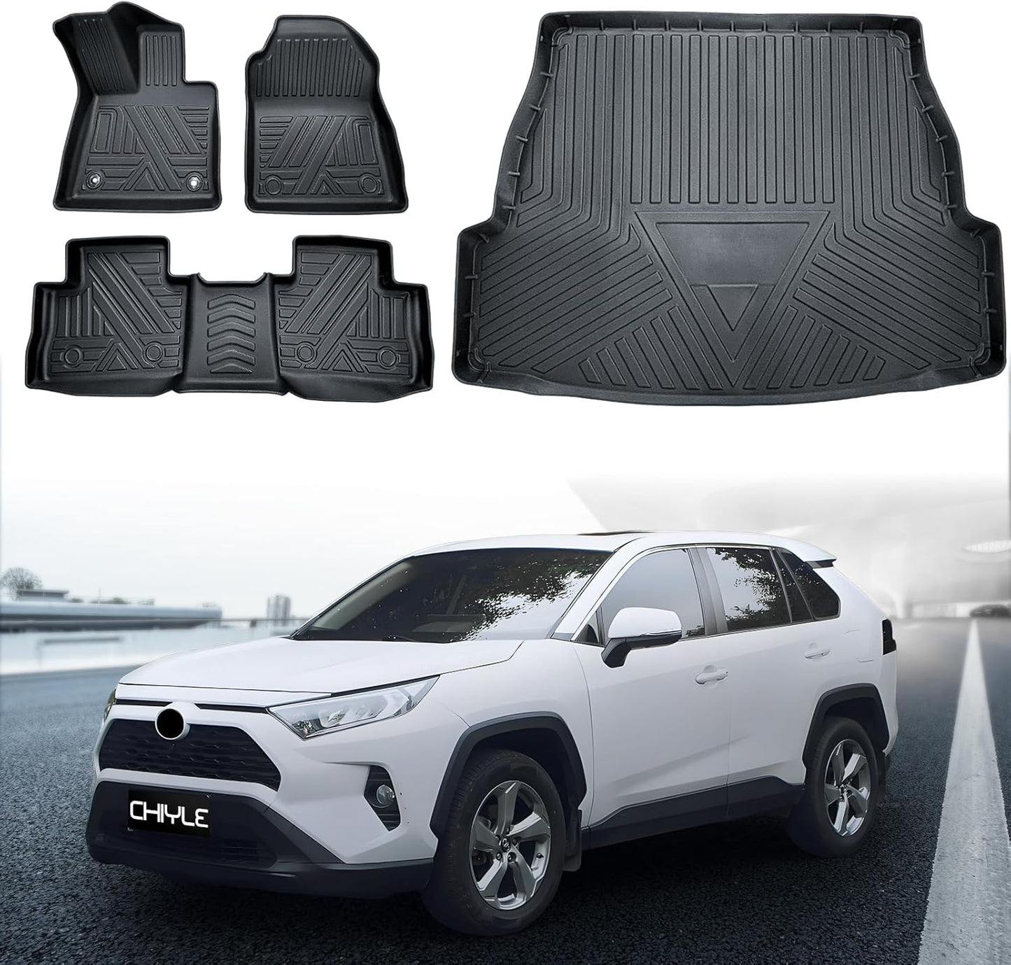 Full Set Floor Mats Custom Fit for 2019-2025 Toyota Rav4 (Include Hybrid) All Weather Floor Mats 2025,Front and Rear Row Mats Liners Trunk Bed mat,Toyota Rav4 Accessories 2025(4 PCS)