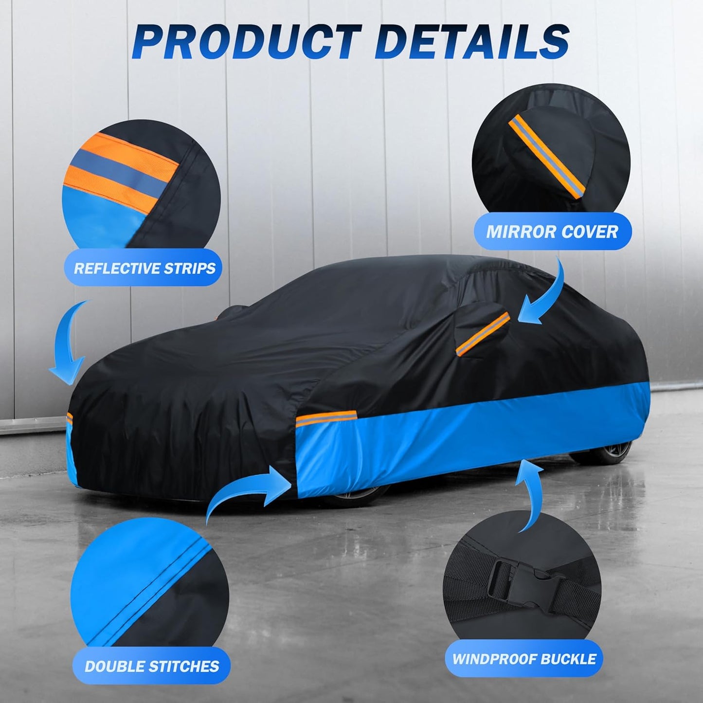 Car Cover Waterproof All Weather Outdoor Windproof Dustproof UV Protection Fit Coupe BMW 8 Series,Chevrolet Camaro/Corvette,Mercedes-Benz E- Class etc.
