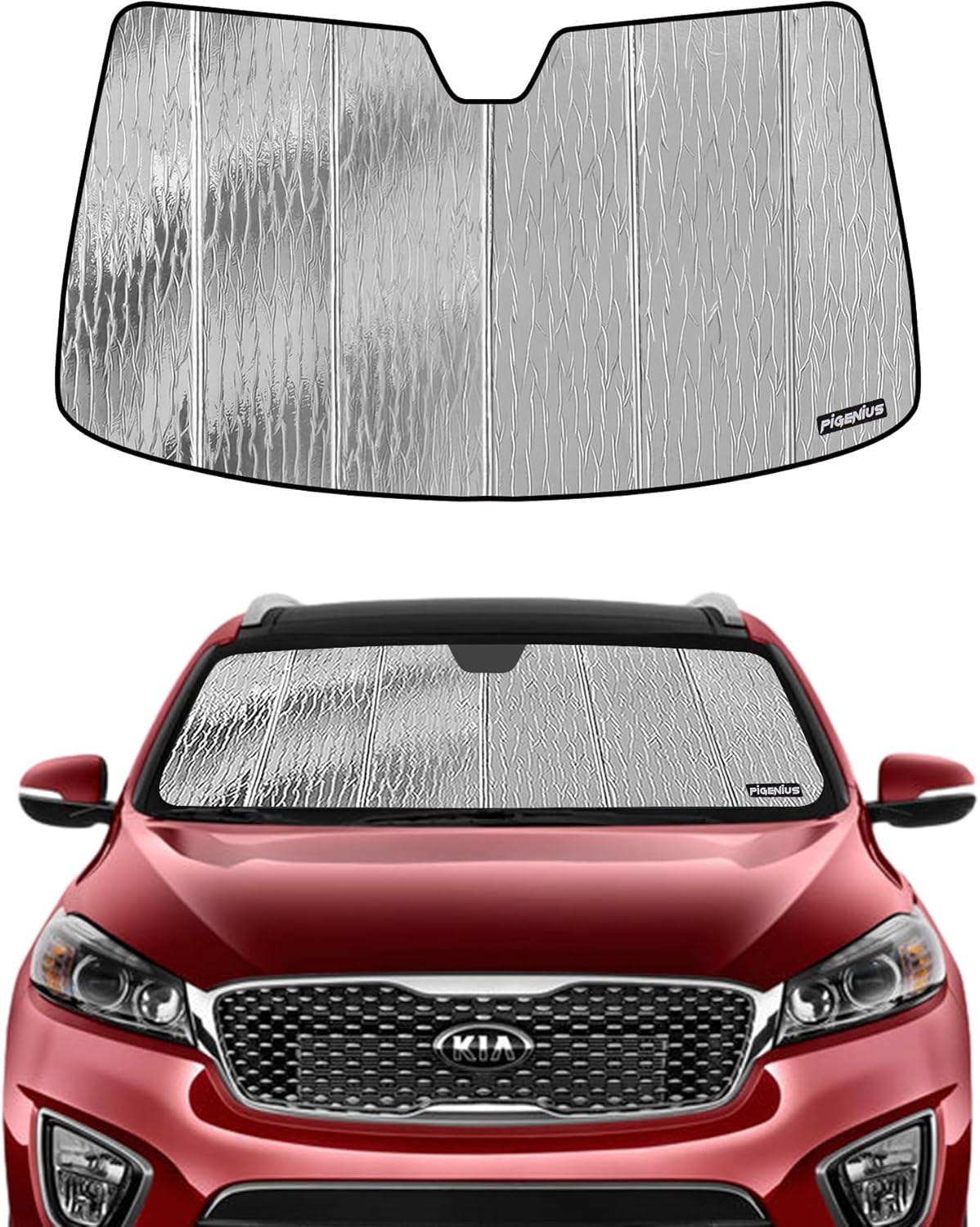 Windshield Sun Shade for Kia Sorento 2016-2020,Front Window Sunshade Shield, 2-in-1 Reflective Sun Shade,Silver for Summer, Black for Winter