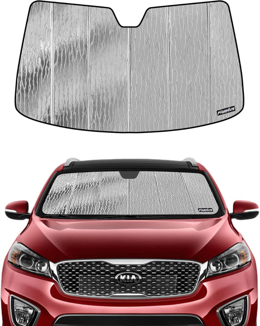 Windshield Sun Shade for Kia Sorento 2016-2020,Front Window Sunshade Shield, 2-in-1 Reflective Sun Shade,Silver for Summer, Black for Winter