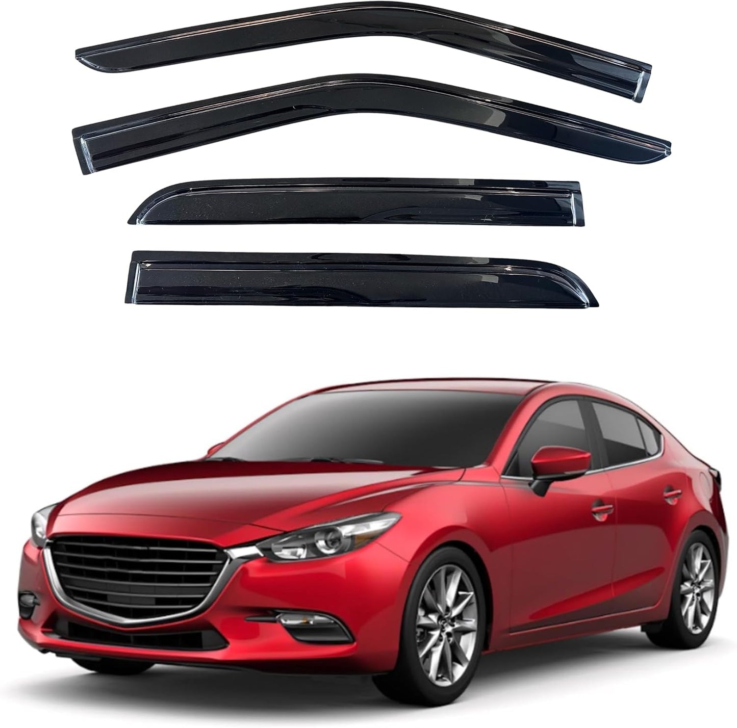 KPY Window Visor Compatible with Mazda 3 Sedan & Hatchback 2014-2018, 4PC Rain Guard Side Window Vent Deflectors Tape-On Mugen Style, 2014 2015 2016 2017 2018