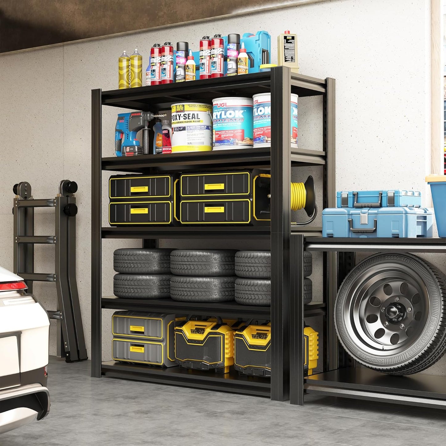 63" H Heavy Duty Garage Shelving 3000LBS Storage Shelves Adjustable 5 Tier Metal Shelving Unit, Industrial Utility Rack for Garage, Workshop, Basement, Home Office 63" H*31.5W*16D