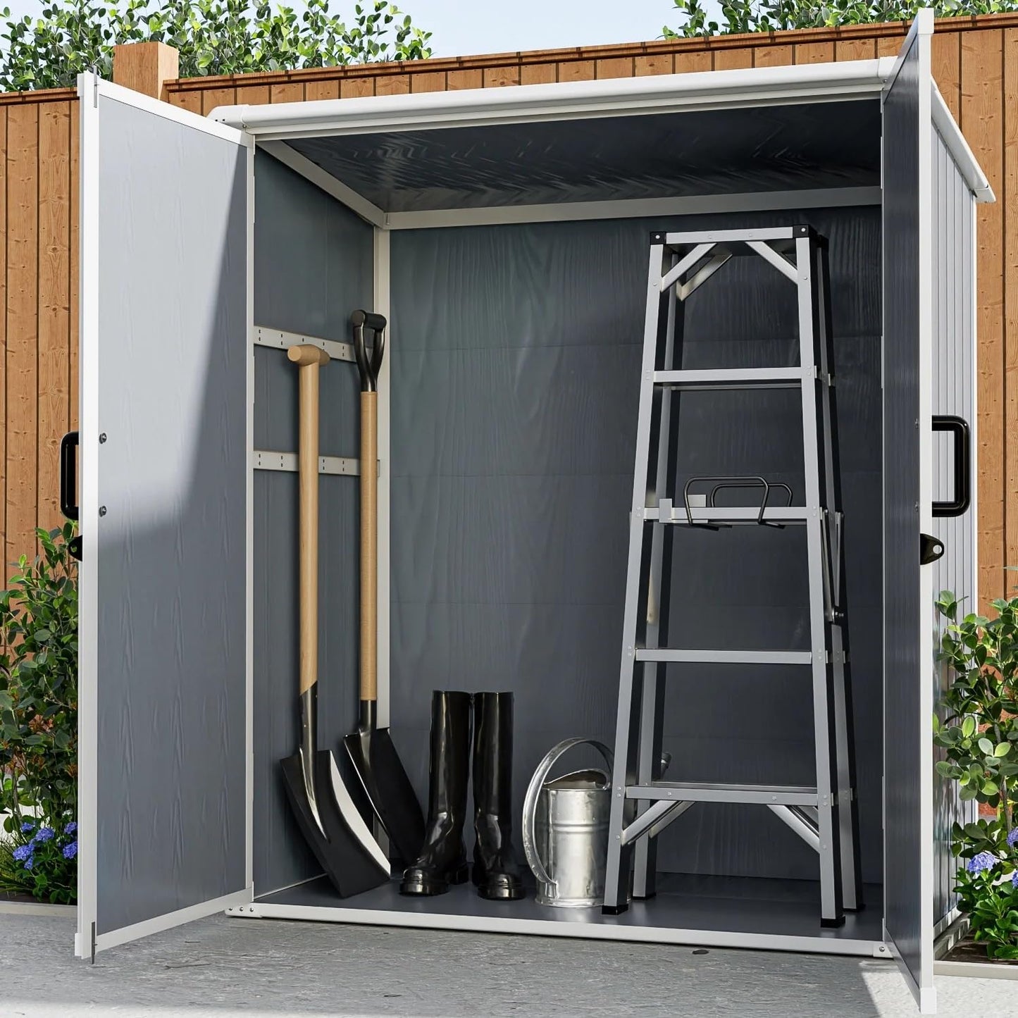 5x3 FT Resin Outdoor Storage Shed with Floor, Resin Cabinet with Lockable Doors, Waterproof Plastic Tool Shed for Patio Furniture, Bikes, Grey