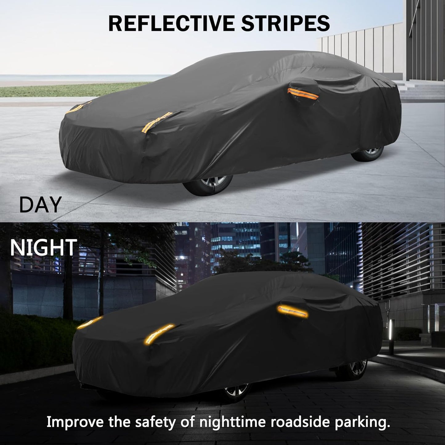 MORNYRAY Compatible with Ford Mustang,Car Cover Outdoor Waterproof Sun Rain Snow Hail Protection with Driver Door Zipper (Black, Custom Fit Ford Mustang)
