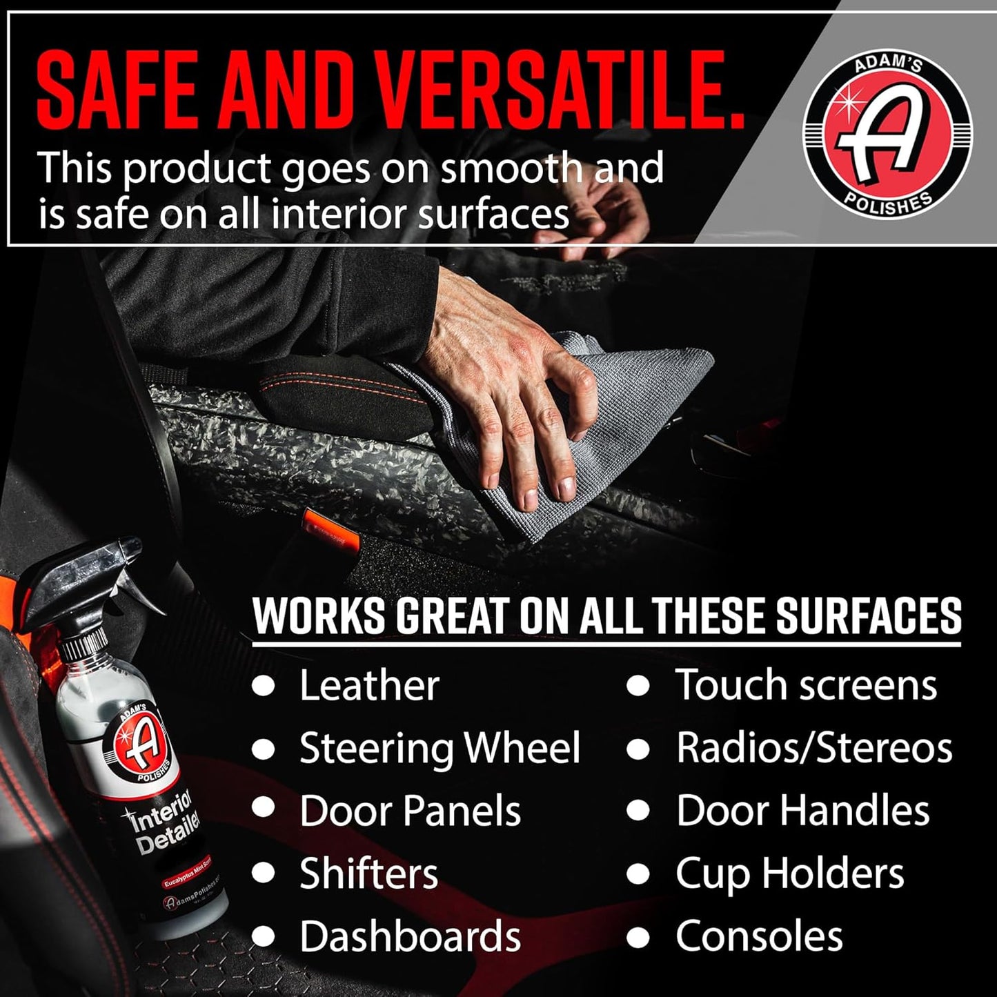 Adam's Polishes Interior Detailer (16oz) - Total Car Interior Cleaner, Protectant & Dressing | All Purpose Cleaner & Leather Conditioner | Vinyl, Dashboard, Screen, Seat Cleaner & More