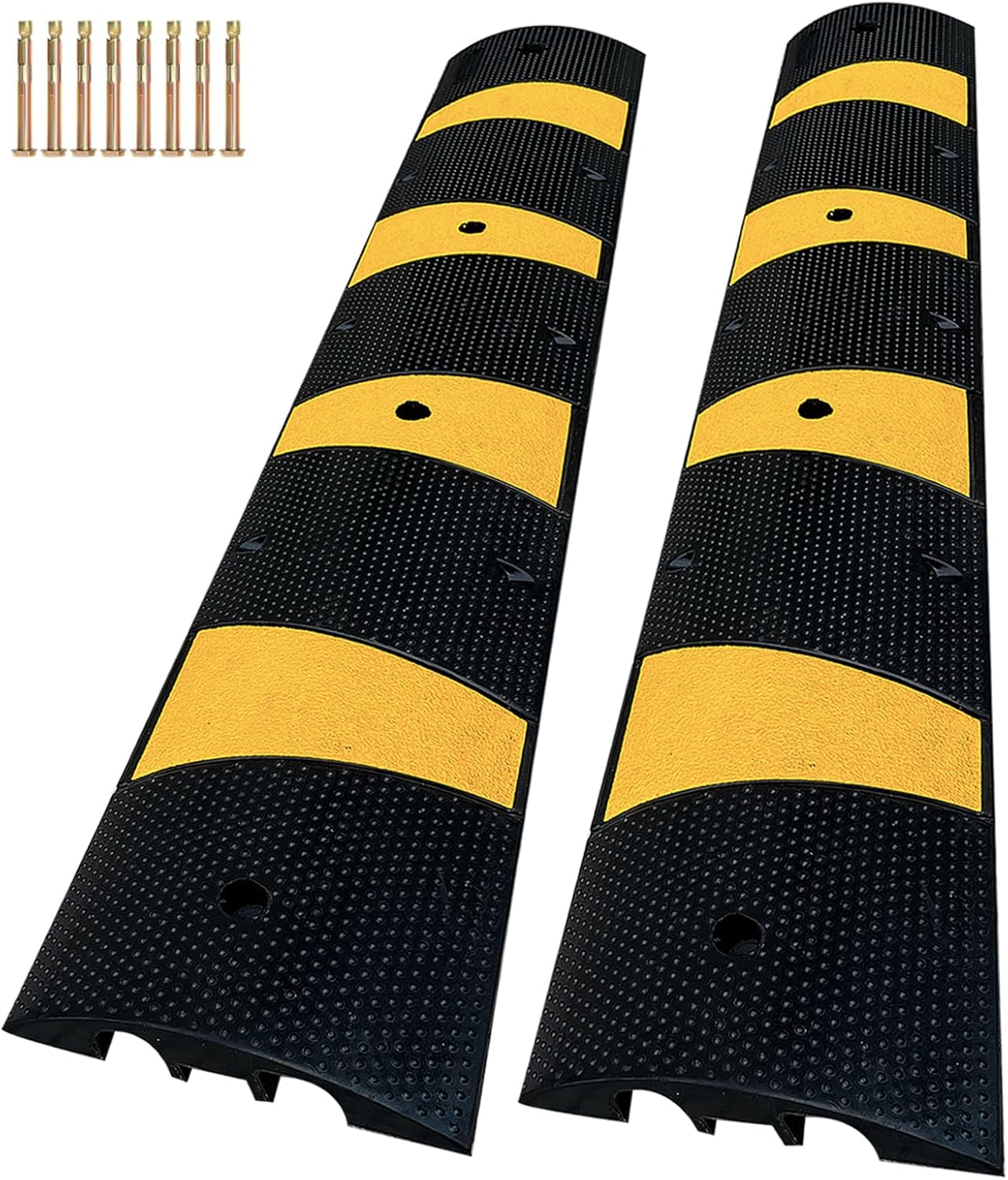 2 Channel Rubber Speed Bumps Humps, 6 Feet Long Traffic Driveway Ramp with 8 Bolts, 22000 lbs Capacity Cable Protector Ramp for Garage Gravel Roads Asphalt Concrete, 2 Packs