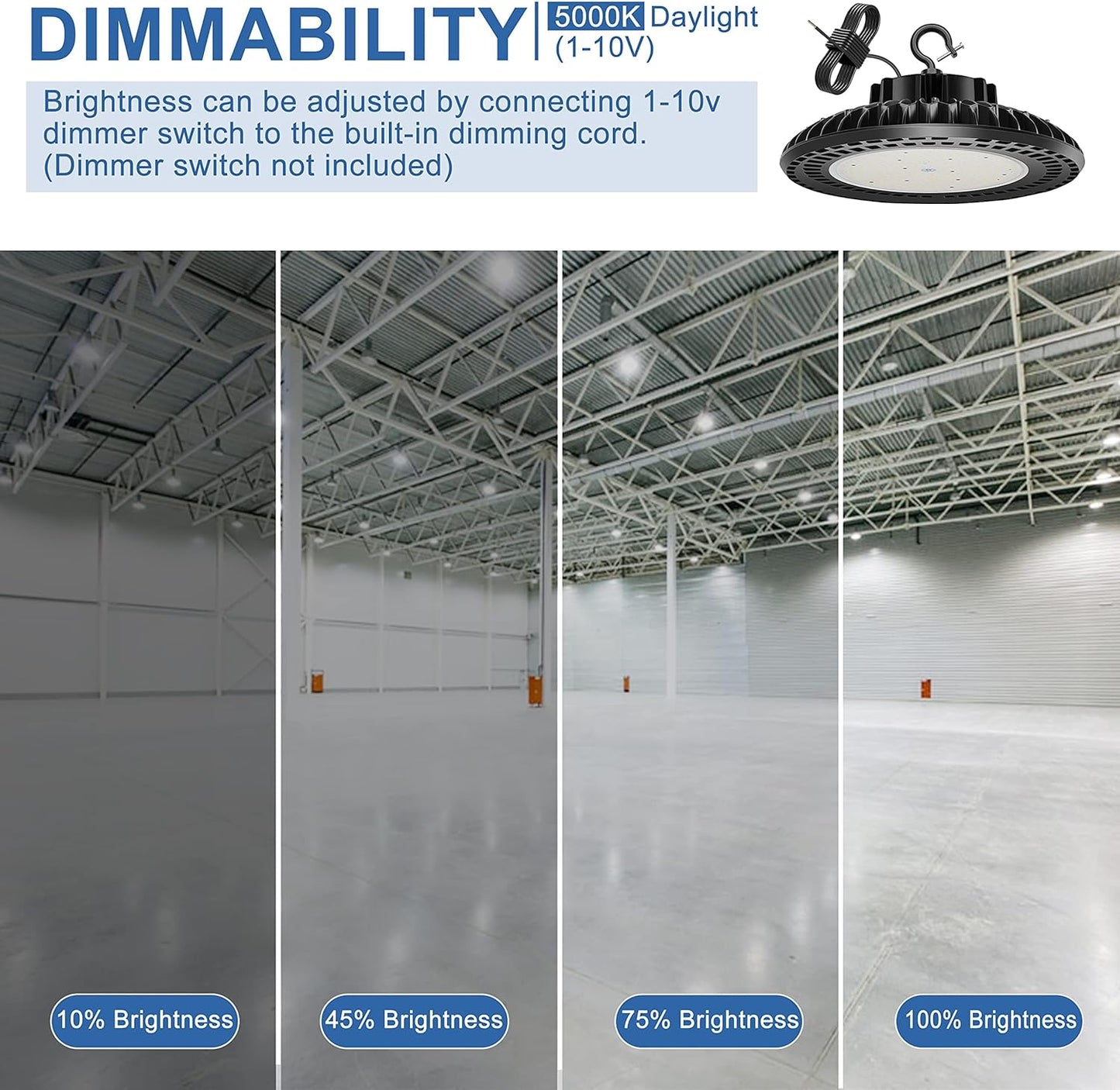 300W LED High Bay Light (𝟓𝐘𝐫𝐬 𝐖𝐚𝐫𝐫𝐚𝐧𝐭𝐲), UL&DLC Listed 41000LM Dimmable UFO High Bay Lights for Warehouse, 5000K Daylight IP65 Waterproof Commercial Bay Lighting 𝐀𝐂𝟏𝟎𝟎-𝟐𝟕𝟕𝐕