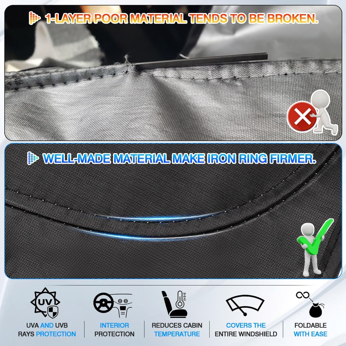 Windshield Sun Shade for 2020-2025 Hyundai Palisade Accessories Thicken 6-Layer Front Window Sunshade Cover Sun Visor Protector Foldable Block UV Rays Keep Vehicle Cool