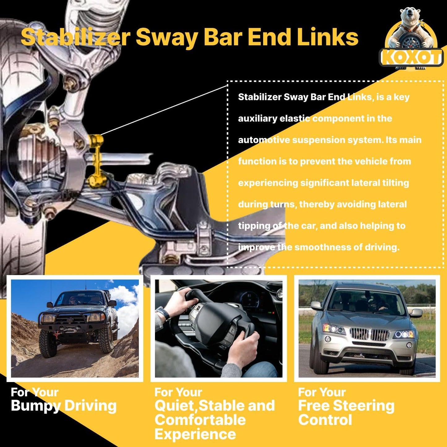 2Pcs K80140 Front Sway Bar Stabilizer Link for Ford 2003-11 Crown Victoria, Lincoln 2003-11 Town Car, Front Sway Bar Stabilizer Link For Mercury 2003-11 Grand Marquis, 2003-2004 Marauder