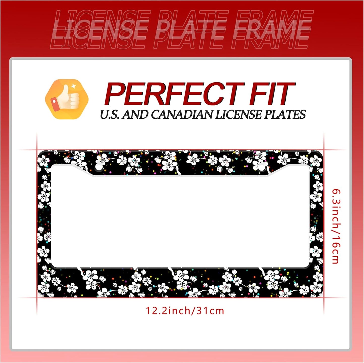 Personalized License Plate Frame White Cherry Blossoms Stainless Steel Accessory Flowers License Plate Holder Funny Car Decorative 2 Holes Fits Us Standard License Plates 12.2 X 6.3 in for Men Women