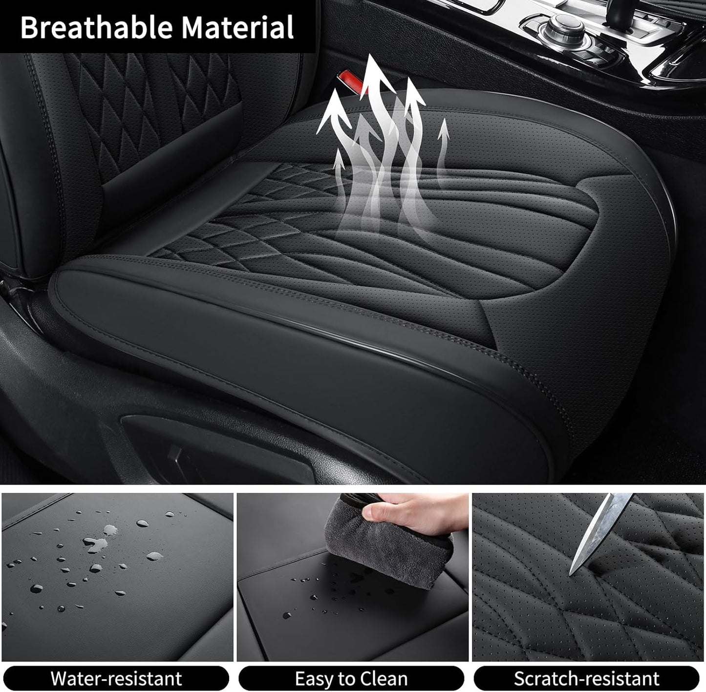 Seat Covers for Cars, Waterproof Seat Covers, Leather Car Seat Covers 2 Pack, Universal Seat Cushion Protector for Most Cars Black