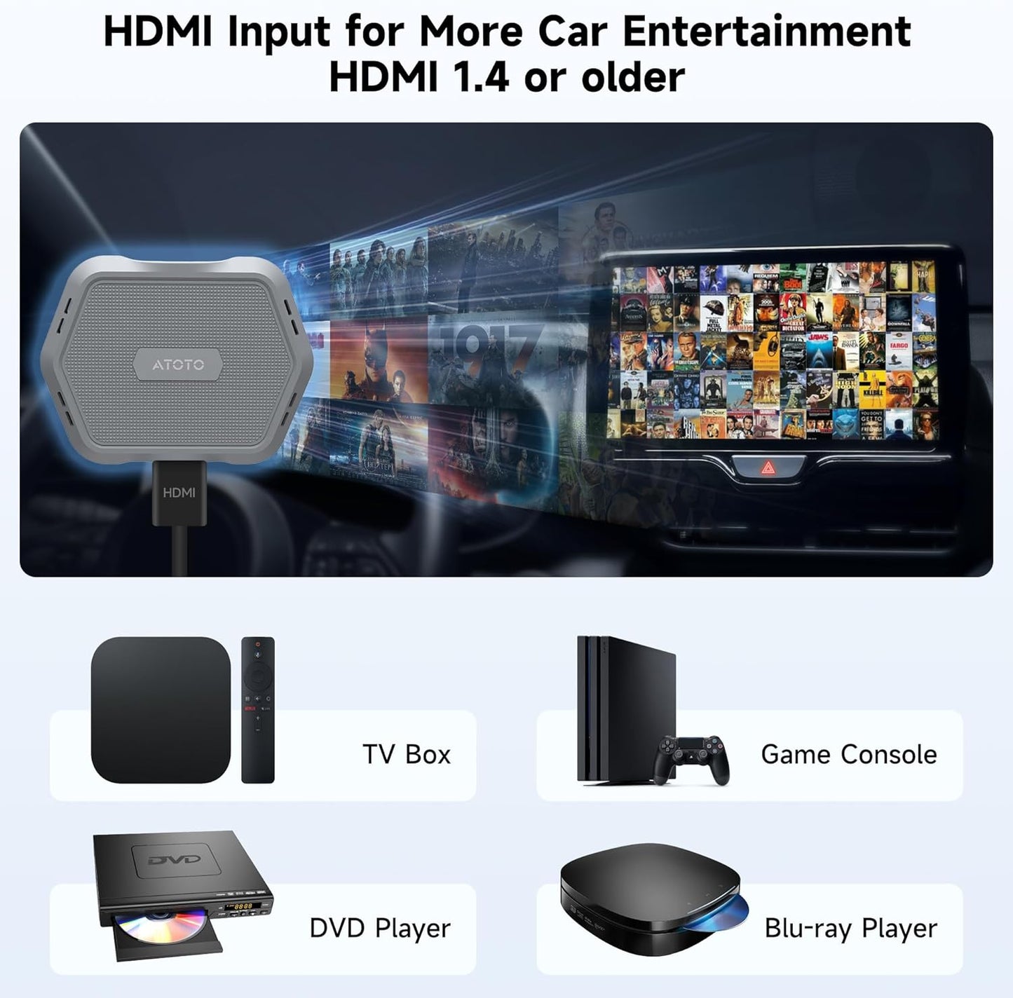 AD1 Wireless Carplay Adapter with HDMI, 2 in 1 Upgraded Dongle for Wired CarPlay Cars, Plug & Play HDMI Multimedia Hub for TV Box/Game Console/DVD/Blu-ray, Bluetooth 5.2, OTA Updates