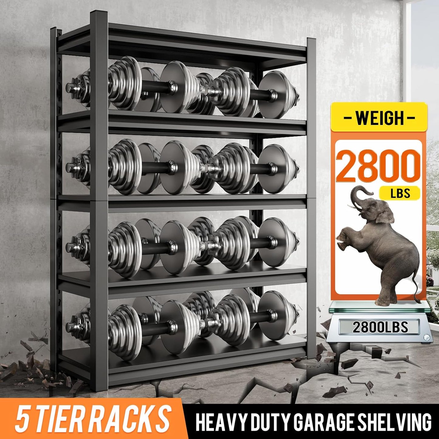 48" W Garage Shelving Unit, Garage Storage Shelves 2800LBS Heavy Duty Shelving, Adjustable 5 Tier Metal Shelves Utility Shelf, Storage Rack for Industrial, Warehouse, Basement (20" D*48" W*72" H)