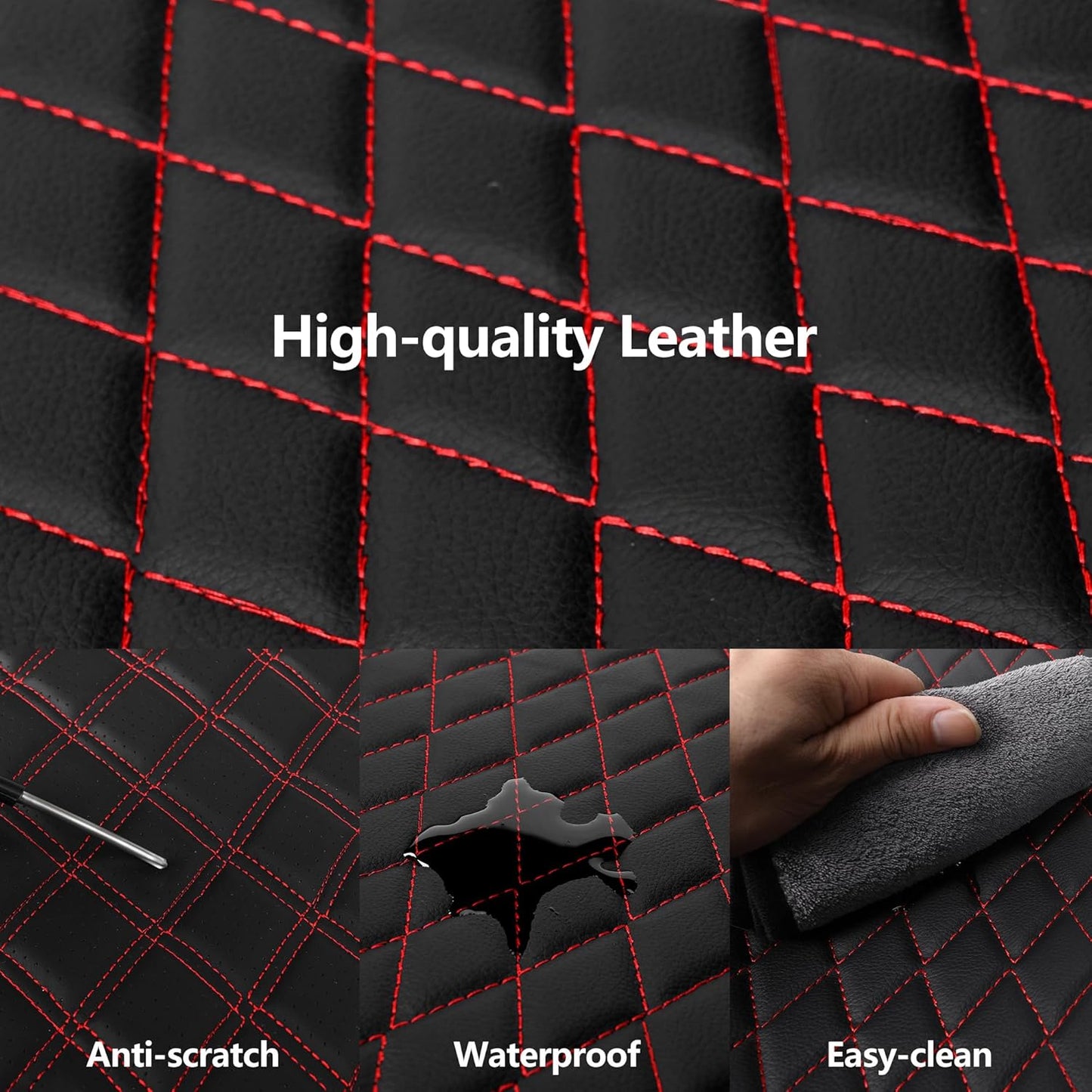Car Seat Cover,Breathable and Waterproof Leather Seat Covers,Luxury PU Universal Fit Automotive Airbag Compatible for Cars Sedans SUV and Trucks(2 Pieces,Front Seat,Black+Redline,N1)