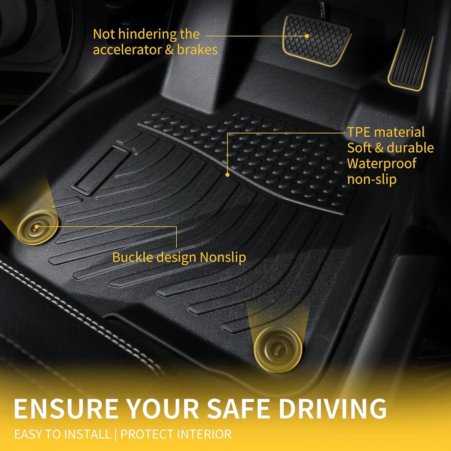 GINOWY- Floor Mats & Cargo Liner for Lexus ES (2019-2024 ES350 ES300h & 2025 ES300h), TPE All Weather Protection 2024 ES Car Mats, Anti-Slip Trunk Mat Custom ES Floor Liners Accessories, Black