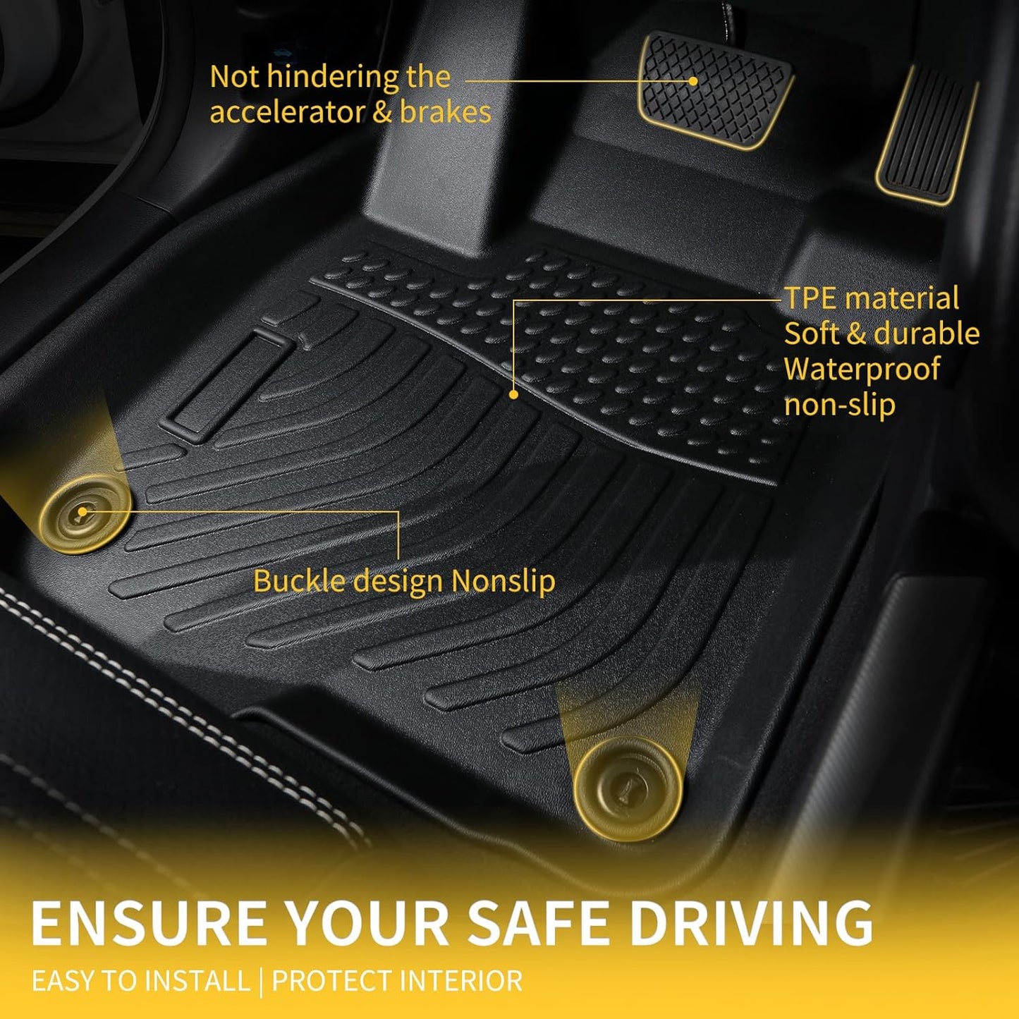 GINOWY- Floor Mats for Toyota Tacoma 2005-2015 Double Cab TPE All Weather Protection Car Mats for Toyota Tacoma, Non-Slip Floor Liners Waterproof Heavy Duty Automotive Accessories Black