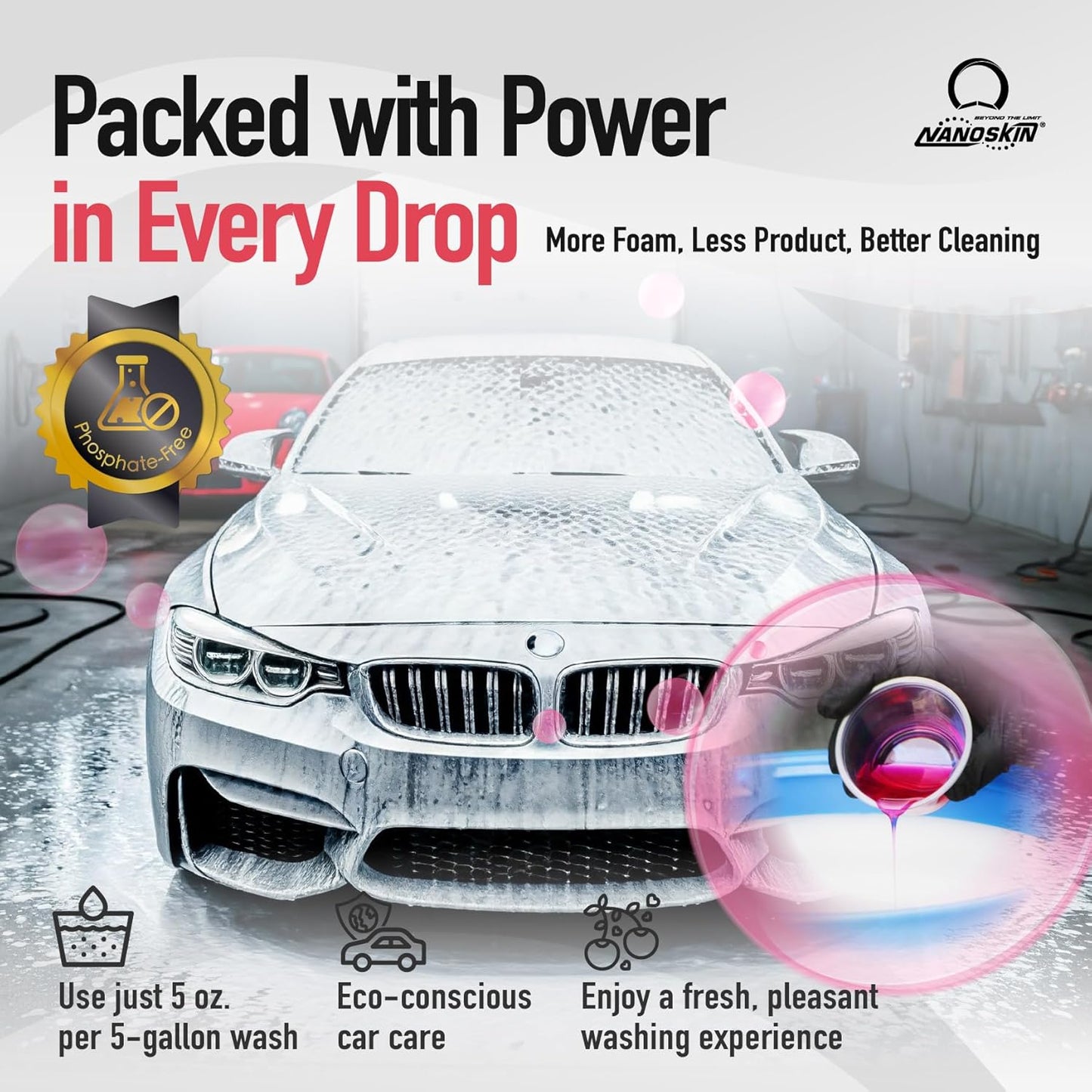 Nanoskin CHERRY SUDS Foaming Car Wash Shampoo 16 Oz. - Works with Foam Cannon, Foam Gun, Bucket Washes, Car Soap for Pressure Washer | Safe for Cars Trucks, Motorcycles, RVs & More | Cherry Scented