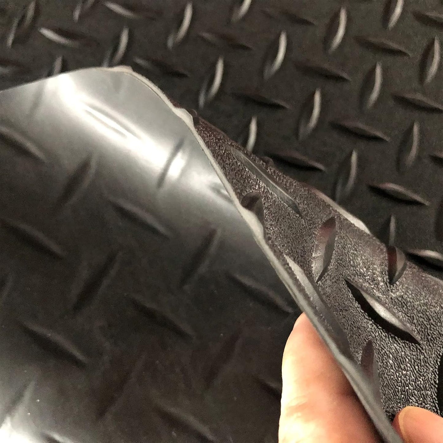 Boshen 5Ft x 17Ft Garage Floor Mat 2.5mm Thickened Rubber Flooring Roll 85sqft Diamond Plate PVC Rubber Trailer Mat Non-Slip Floor Protector Mat for Garage Warehouse Basement Trailer - Black