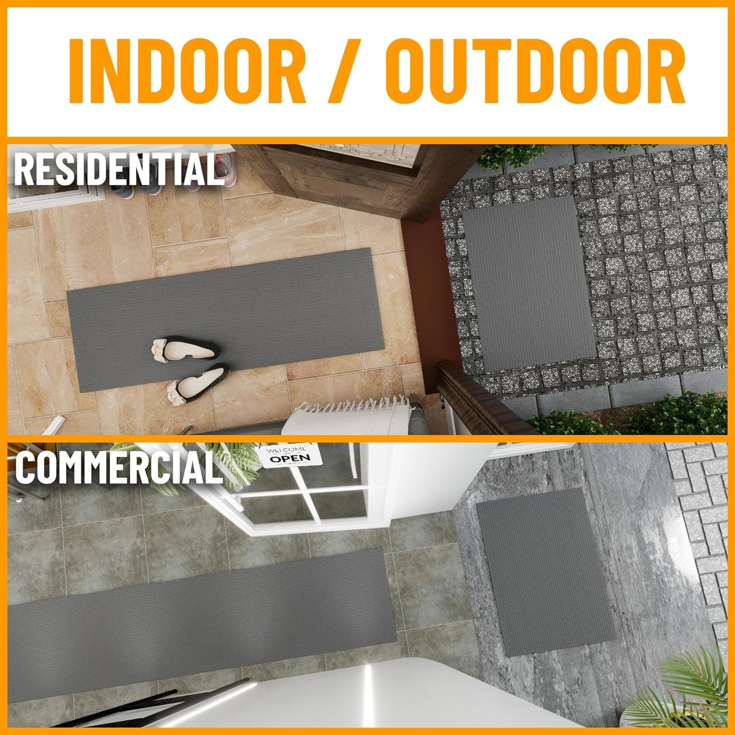 Ottomanson 6'6" x 8' Mud Mat Area Rug Scraper Carpet - Non-Slip, Dirt Trapping for Indoor & Outdoor Use - Ideal for Entryway, Garage, Kitchen, Patio & High-Traffic Areas, Gray