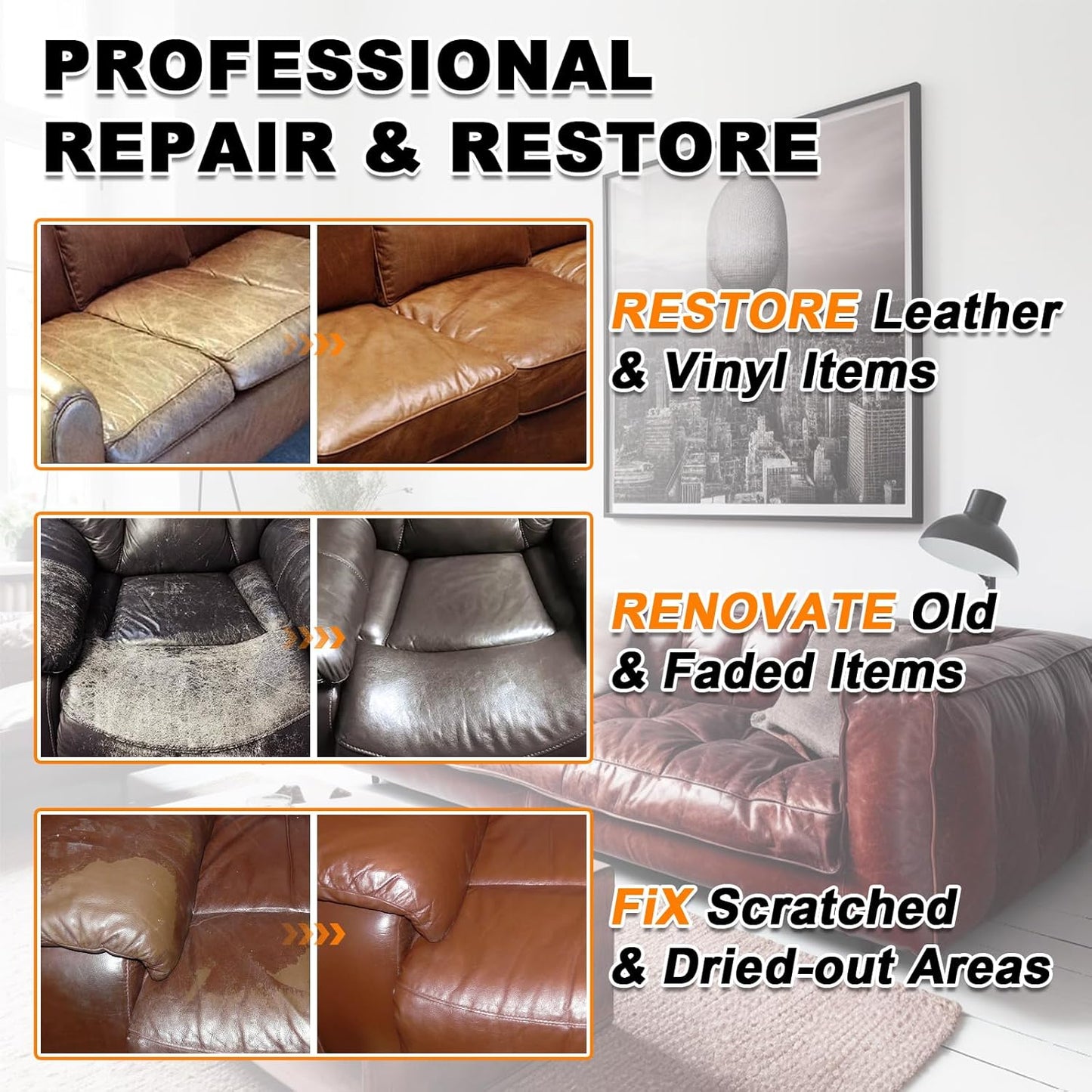 Medium Brown Leather Recoloring Balm, 12oz Leather Color Restorer for Couches, Leather Repair Kit for Furniture, Leather Dye for Leather Fade, Leather Repair Restore car seat