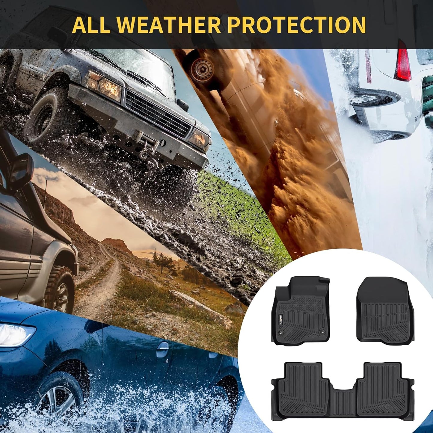 GINOWY- Floor Mats & Cargo Liner for Hyundai Santa Fe 2023-2021, TPE All Weather Protection Santa Fe Car Mats, Non-Slip Trunk Mat, Waterproof Santa Fe Car Accessories Floor Liners, Black