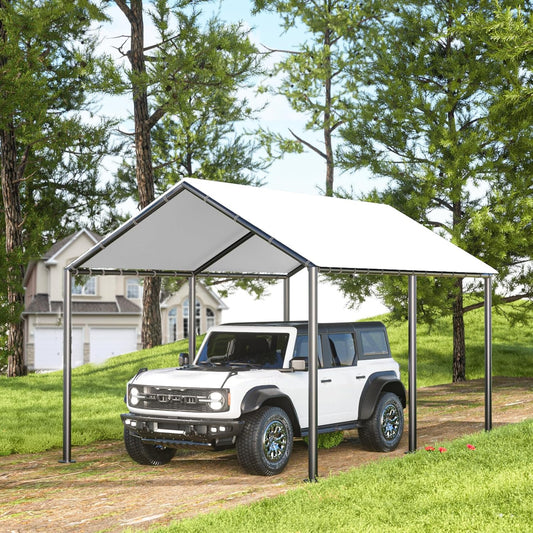 Grezone 10 x 20ft Heavy Duty Carport,Portable Car Tent Garage,All Season UV Resistant Car Canopy for Auto,Truck,Boat,Car (White)