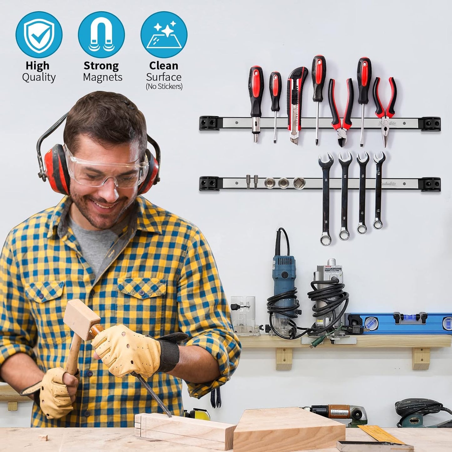 6 Pieces 18" Magnetic Tool Holder Strip, Stainless Steel Surface Tool Magnet Bar, Metal Tool Organizer Rack for Garage Organization, Easy To Install in Workshop, Mounting Screws Included