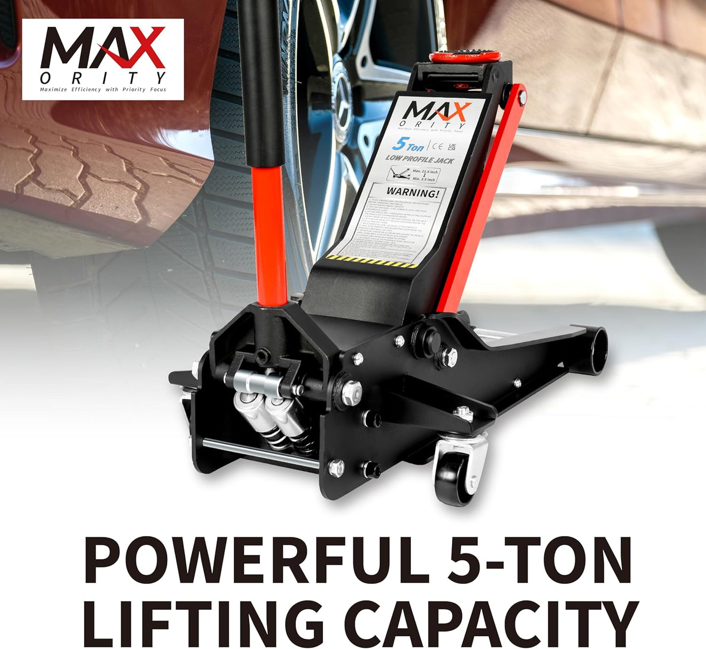 5-Ton (11000lbs) Low Profile Hydraulic Super Heavy-Duty Steel Floor Jack with Dual Pistons Quick Lift Pump, Home and Workshop Car Maintenance for Various Vehicles (Red, 5 Ton Low Profile)