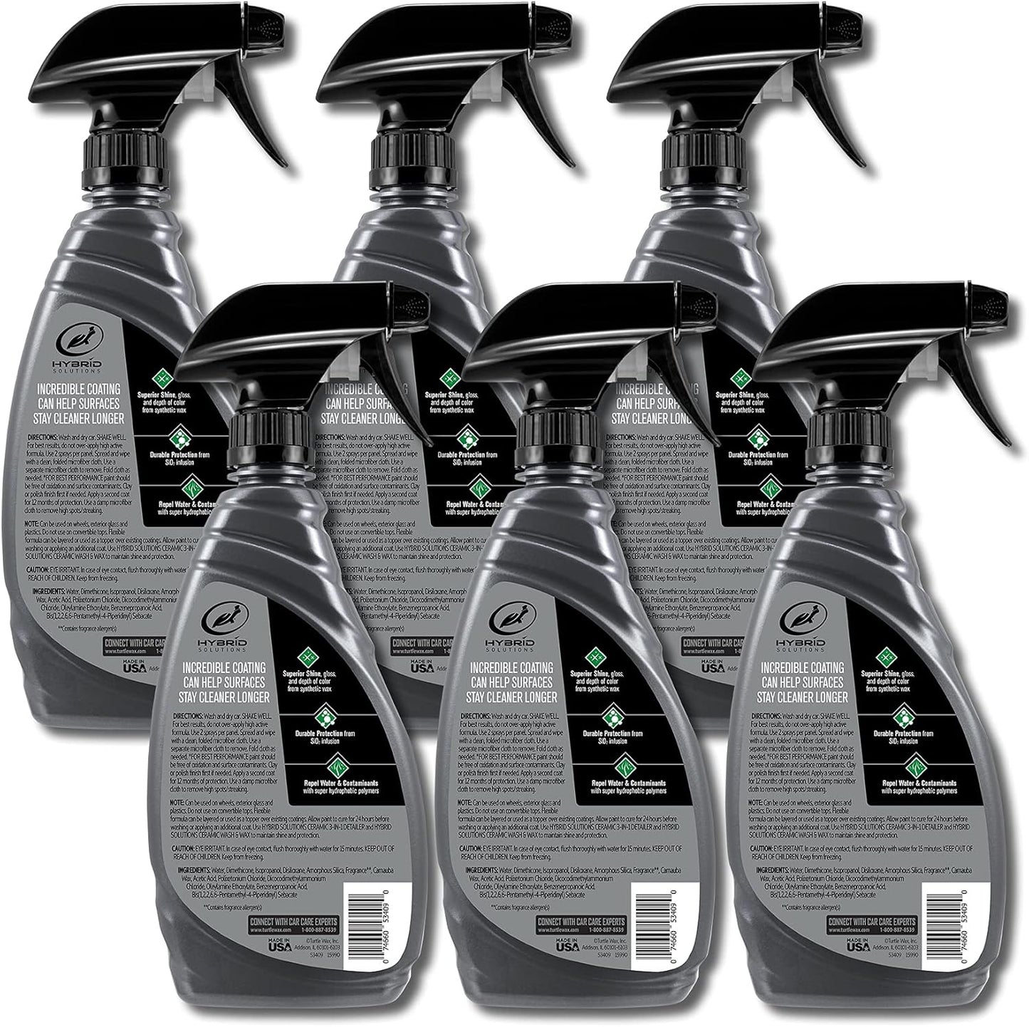 Turtle Wax 53409-6PK Hybrid Solutions Ceramic Spray Coating, Incredible Shine and Protection for Car Paint, Extreme Water Beading, Safe for Cars, Trucks, Motorcycles, RV's and More, 16 oz. (Pack of 6)