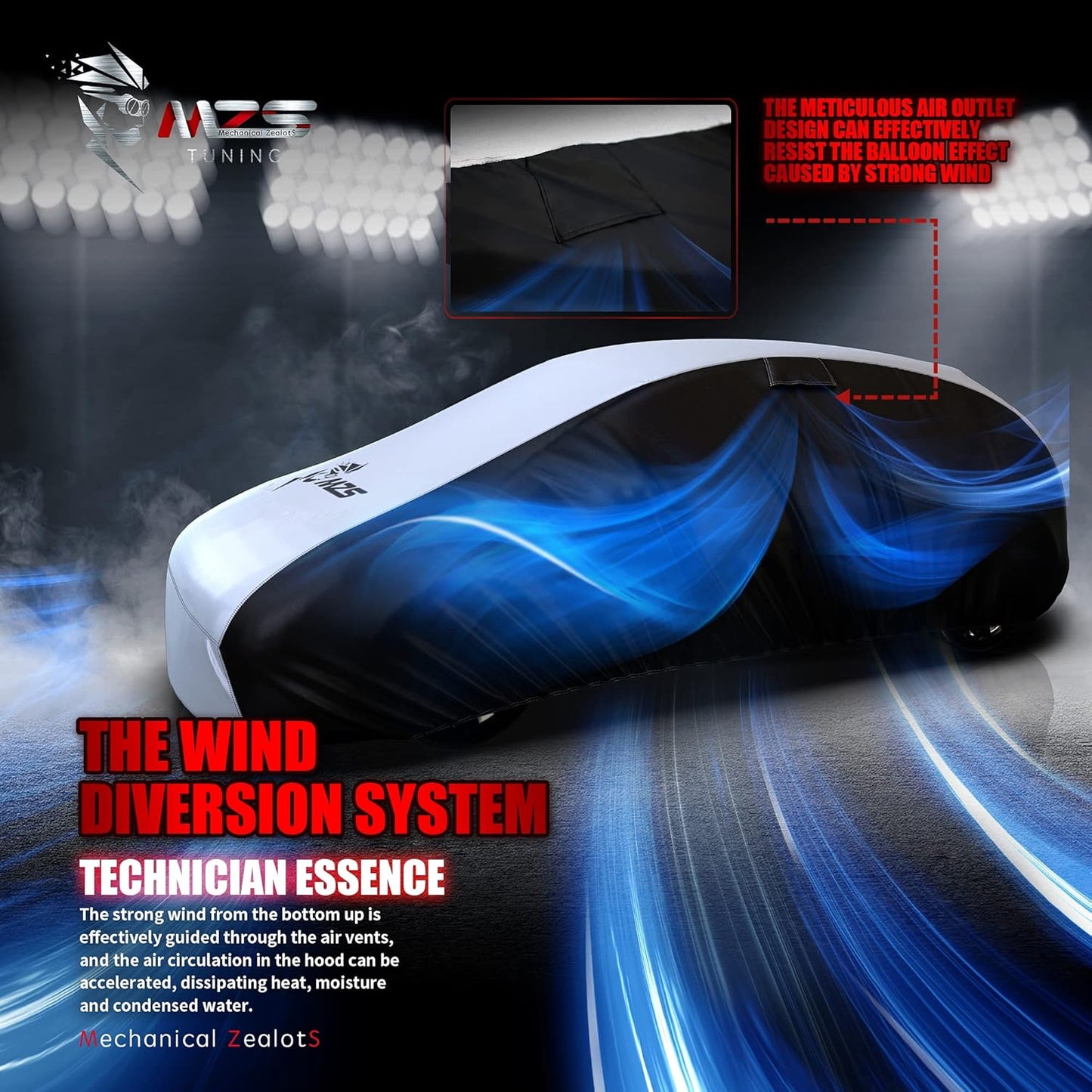 MZS Hatchback Car Cover for Automobiles, All Weather Waterproof Protection Cover fits up to 171 inch Hatchback, Two Tone Full Exterior Covers with Rain Sun Wind Proof Vents Adjustable Buckle