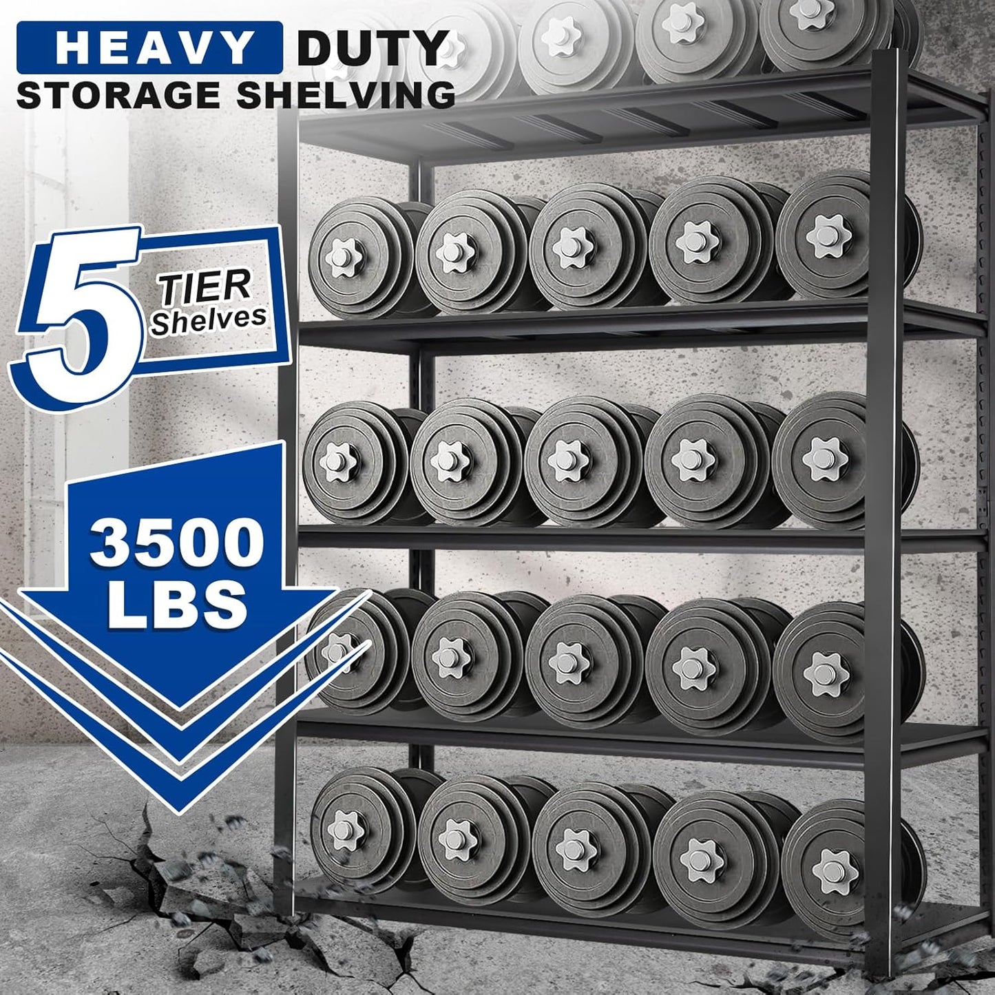 BILT HARD 3500 LBS 48" W x 24" D x 72" H Metal Garage Shelving Unit, 5-Tier Industrial Heavy Duty Storage Shelves, Steel Shelving with Adjustable Rack, Ideal for Garage, Black