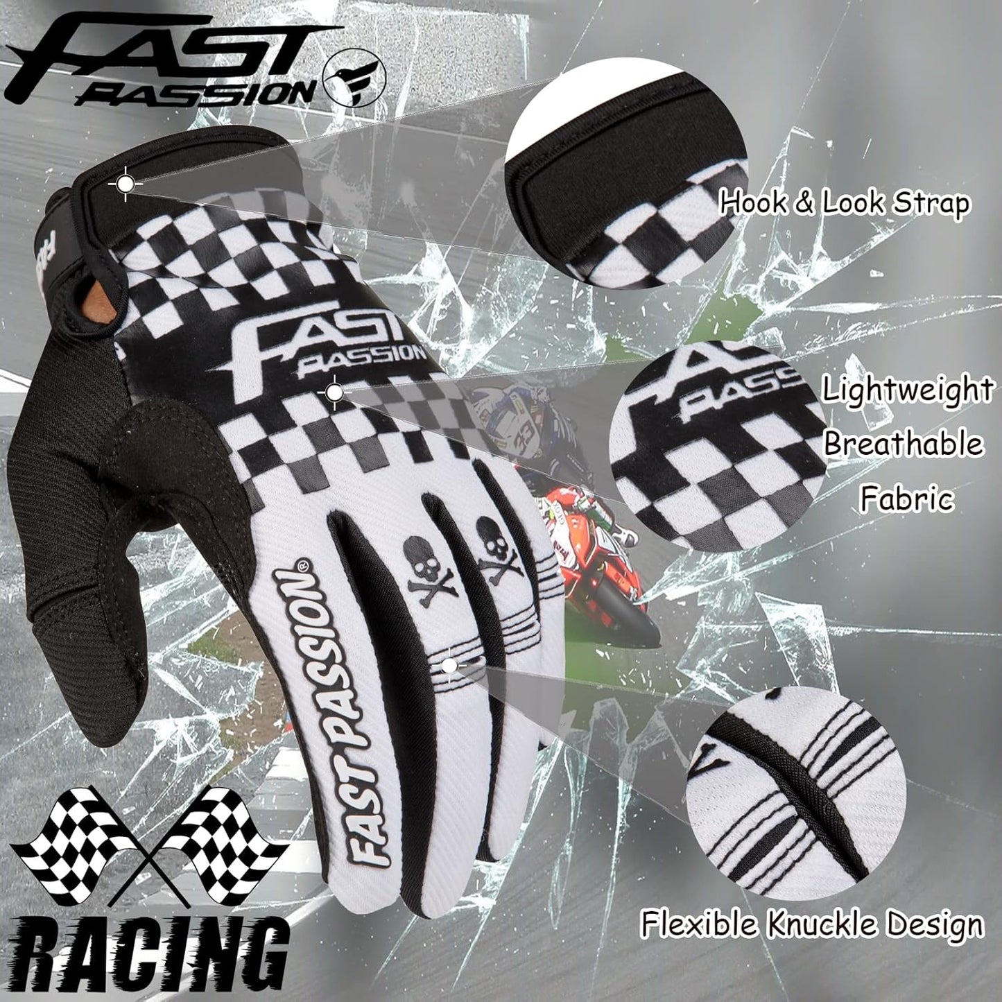 Motorcycle Gloves for Men/Women - Dirt Bike & Motocross Gloves with Anti-Slip ATV BMX MX MTB Riding Cycling Features