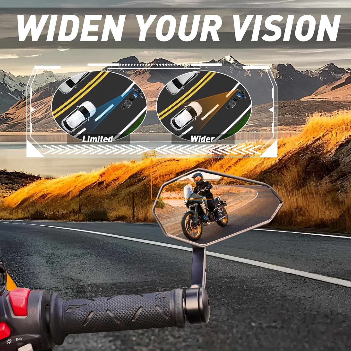 Motorcycle Mirrors for Handlebars, Bar End Motorcycle Mirrors, Rear View Mirrors for Motorcycles, Fits 7/8" Handlebars, Compatible with Honda Grom, Yamaha, Kawasaki, Ducati, Suzuki & More