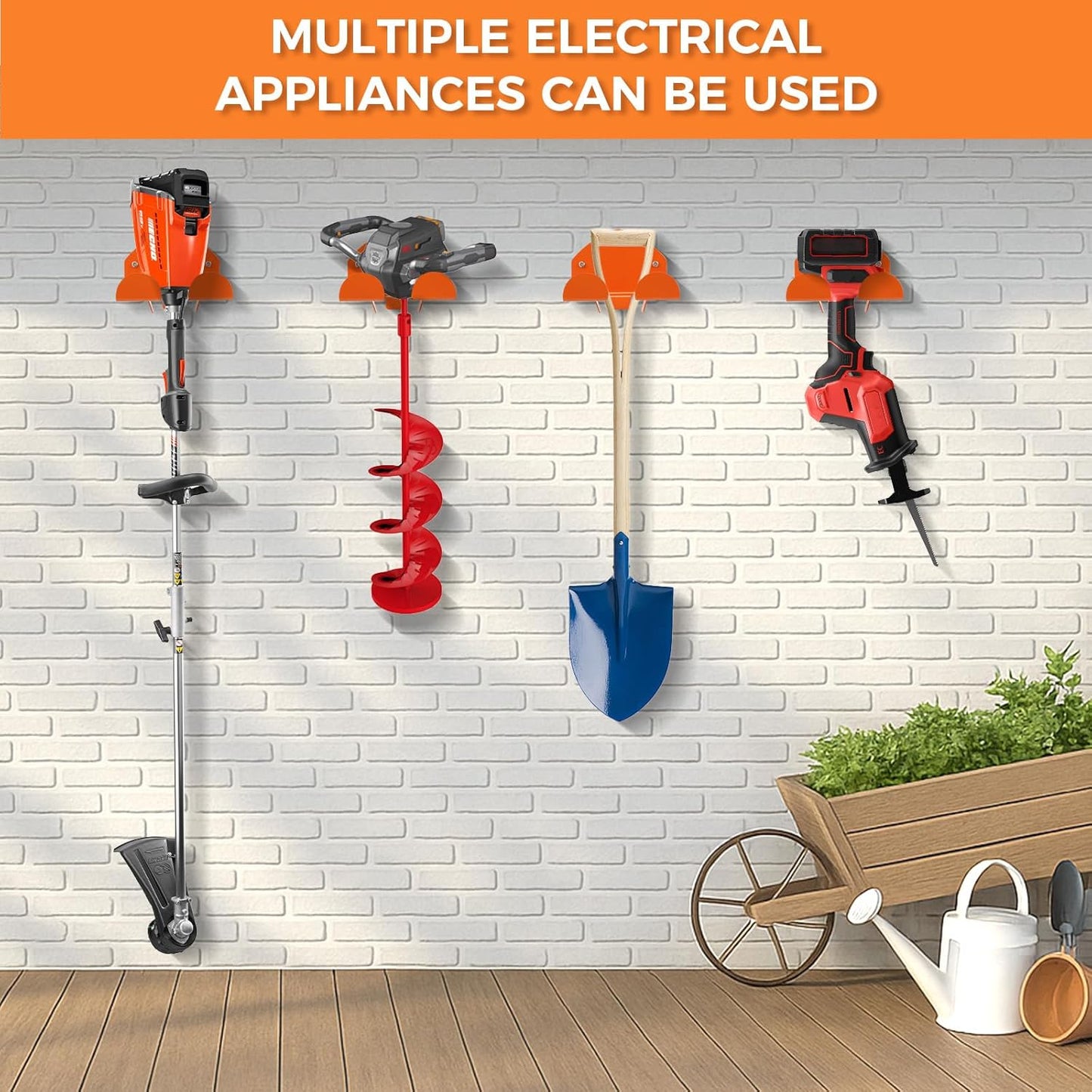 Weedeater Rack, 1 Pack Weed Eater Hanger, Weed Eater Rack for Wall, Heavy Duty Garden Tool Garage Organizer Trimmer Holder, Chainsaw Hanger Wall Mount(Orange)