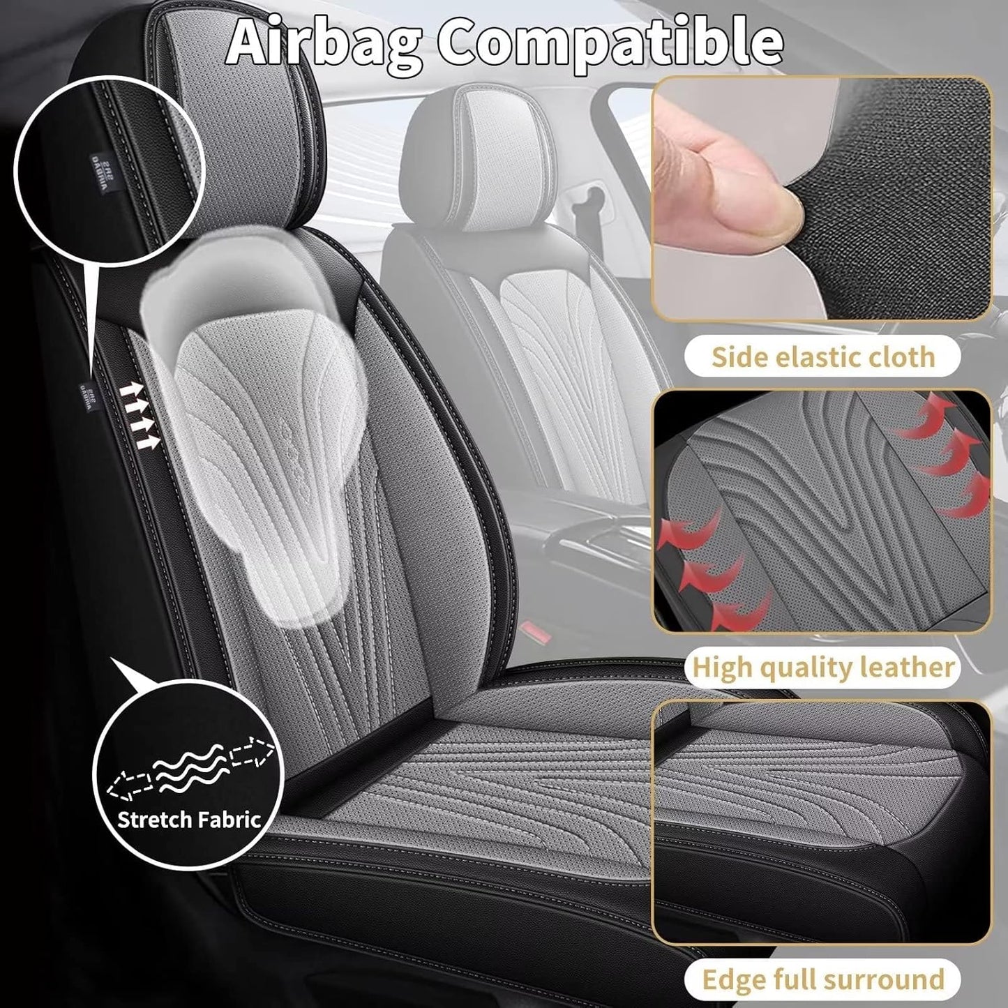 Car Seat Covers Fit for Toyota Camry 2012-2025 Faux Leather Automotive Seat Covers Breathable Waterproof Seat Cushions Compatible with Airbag (5 Seats,Black&Gray)