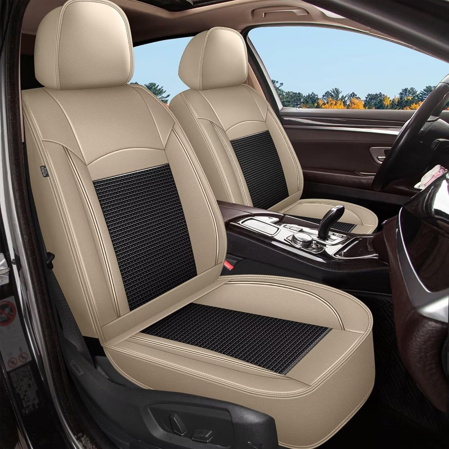 Seat Covers Fit for Toyota Camry 2012-2023 2024 2025: Car Seat Covers Full Set 5 Seats Leather Ice Silk Breathable Waterproof Automotive Seat Cushion Protector (Black & Beige)