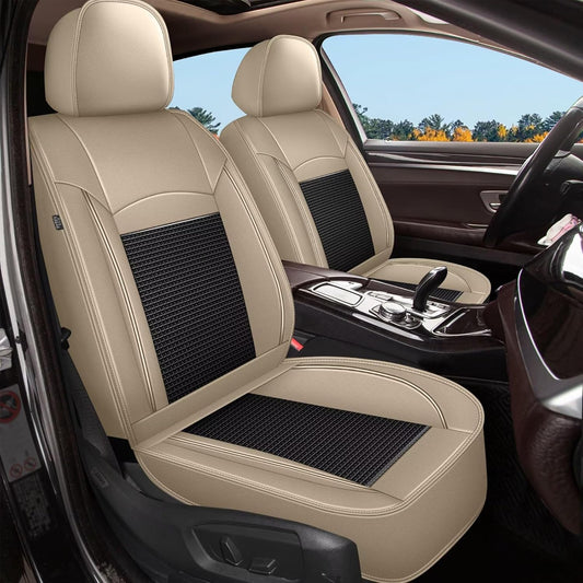Seat Covers Fit for Toyota Camry 2012-2023 2024 2025: Car Seat Covers Full Set 5 Seats Leather Ice Silk Breathable Waterproof Automotive Seat Cushion Protector (Black & Beige)