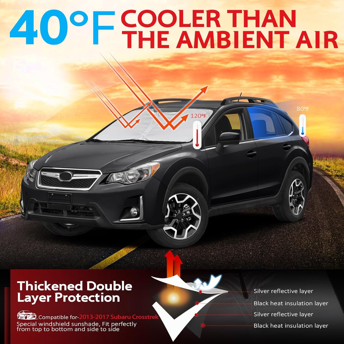 KAYZT Windshield Sun Shade for 2013-2017 Subaru Crosstrek SUV Foldable Sunshade Front Window Custom Fit Car Accessories