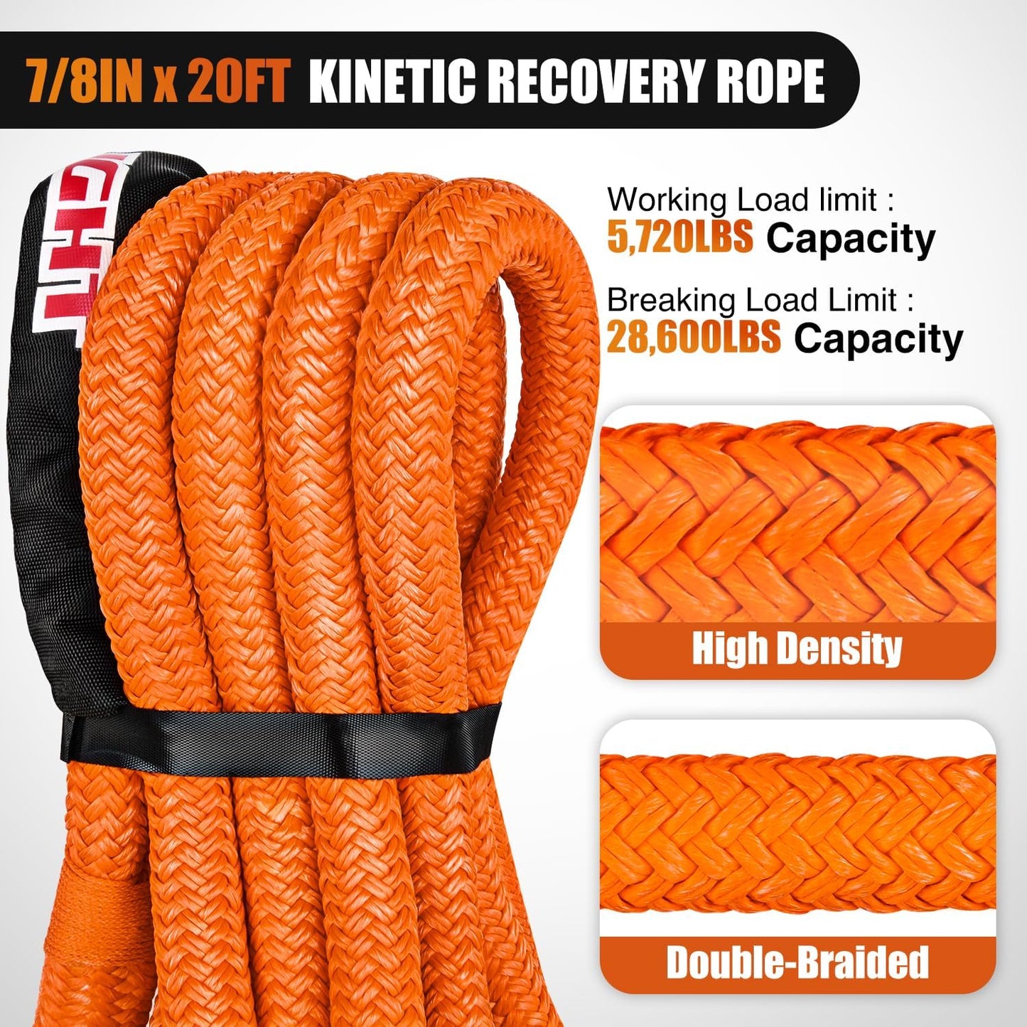 Nilight Kinetic Recovery Rope 28,600LBS 7/8" x 20ft Snatch Strap Heavy Duty Offroad Towing Strap Kit Vehicle Recovery kit for UTV ATV SUV Truck Car Jeep Tractor