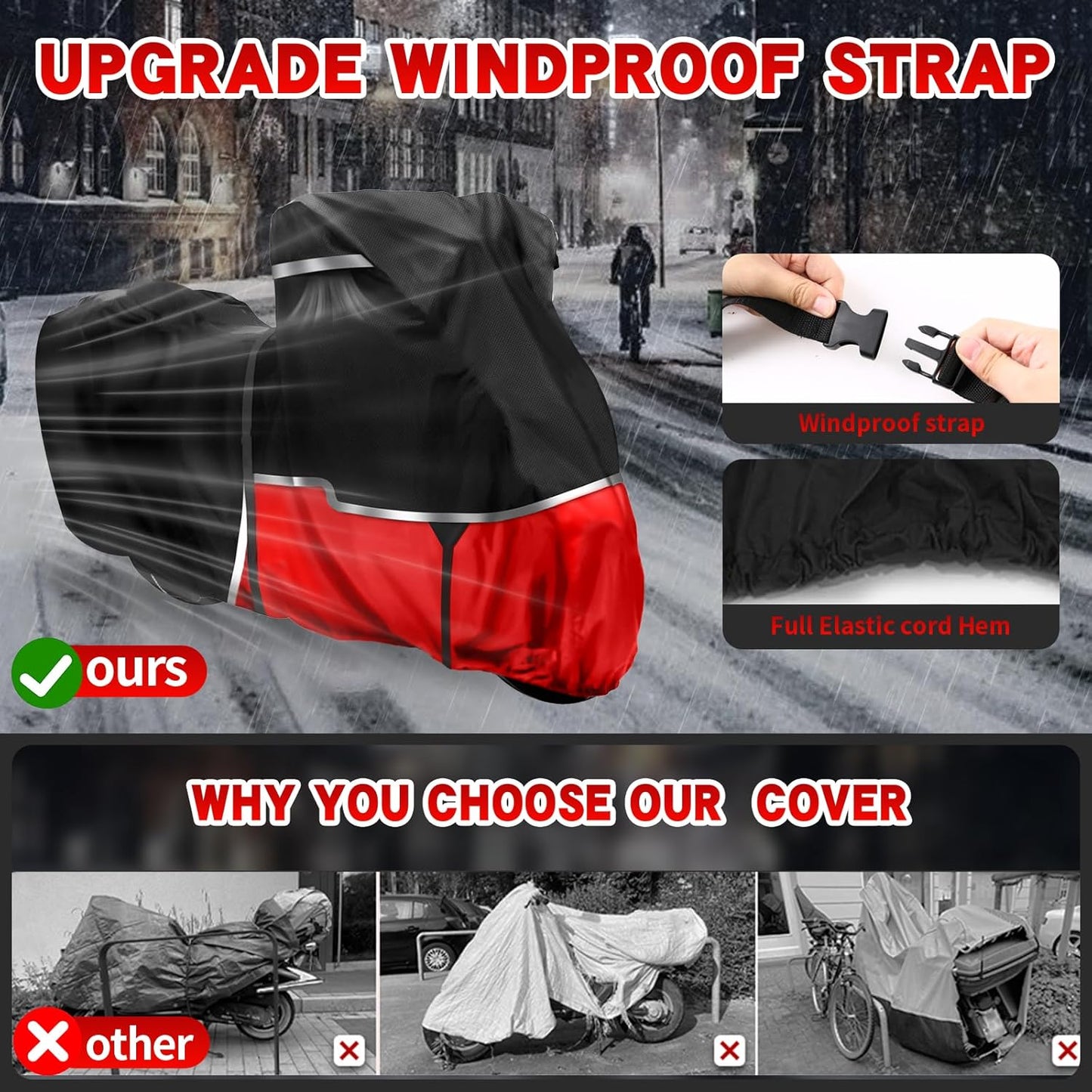 420D Trike Motorcycle Cover Suitable for freewheeler, Tri Glide, and CVO Version All Weather Protection Waterproof Motorcycle Cover Easy to Clean Tear-Resistant Suitable for Outdoor Protection