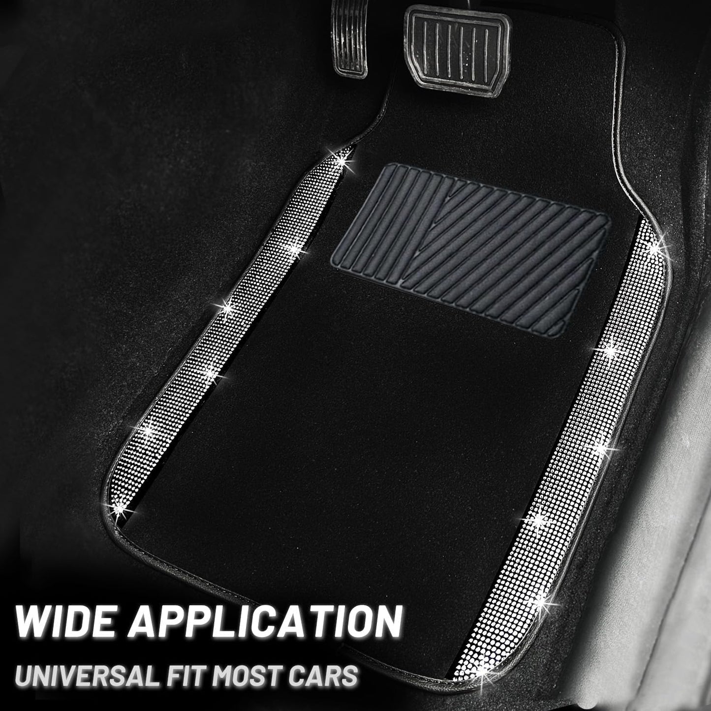 NBTEPEM Bling Car Floor Mats Full Set, Universal Fit Most Cars,SUV, Trucks, 4 pcs Sparkle Glitter Diamond Carpet for Women Girls with Anti-Slip Pad (Silver Diamond)