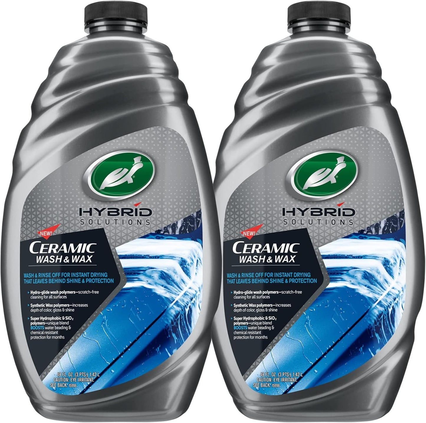 Turtle Wax 53888 Hybrid Solutions Ceramic Wash and Wax, Easy Clean Ceramic Infused Formula Removes Dirt and Grime, Long Lasting Shine and Protection for Cars, Trucks and More, 48 oz. (Pack of 2)