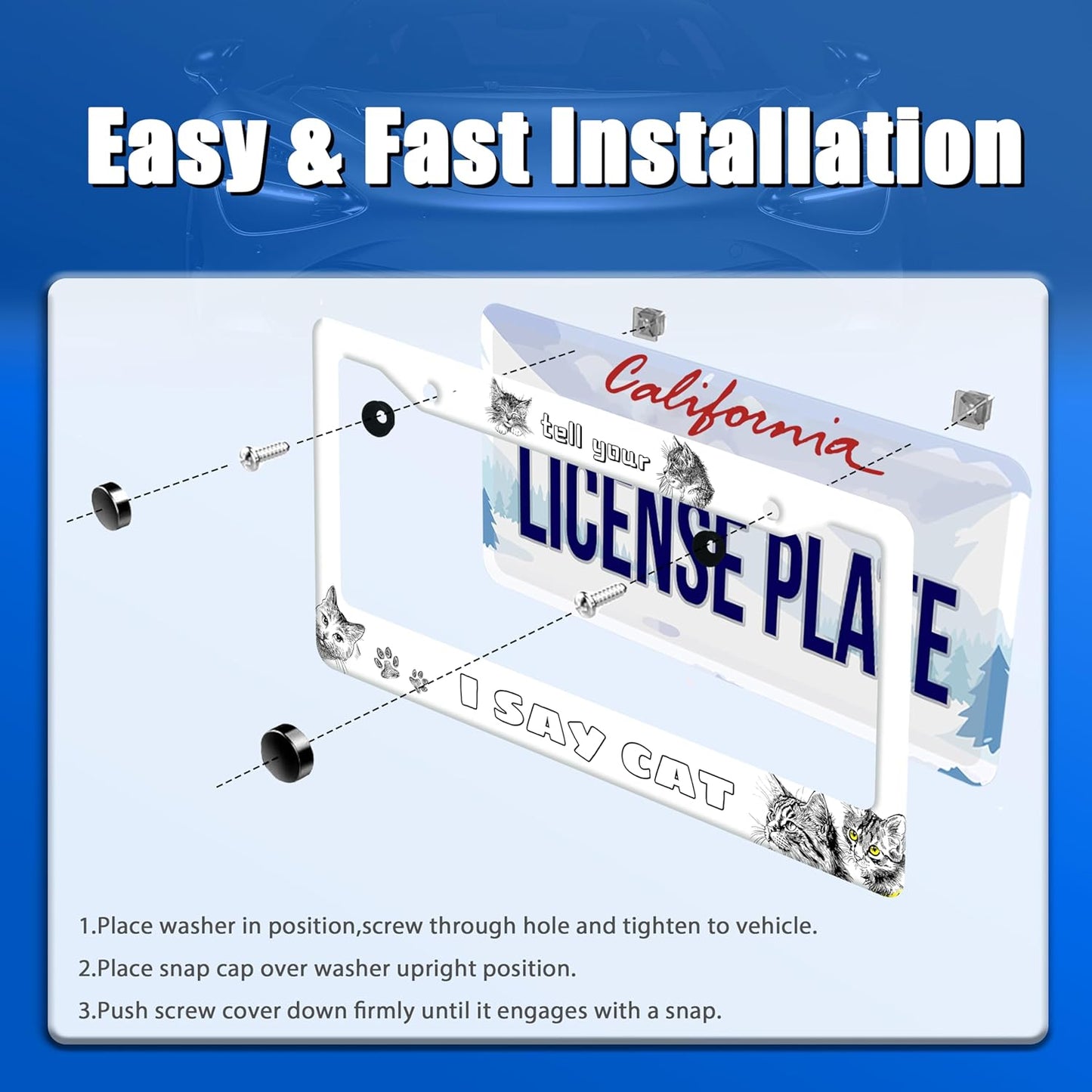 Cute Cats License Plate Frame Tell Your I Say Cat License Plate Stainless Steel Funny License Plate Holder Animal Car Accessories Decoration With 2 Holes Screws Fits Standard Vehicles Size 12.3"x 6.3"