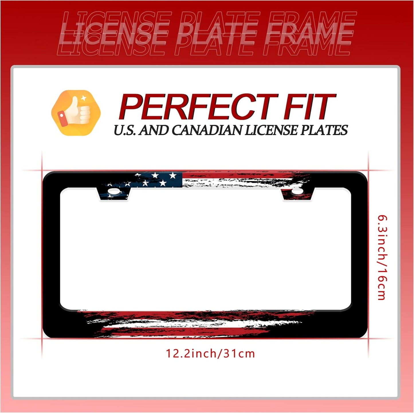 Personalized License Plate Frame American Flag Stainless Steel Accessory Patriotic License Plate Holder Funny Car Decorative 2 Holes Screws Fits Us Standard License Plates 12.2 X 6.3 in for Men Women