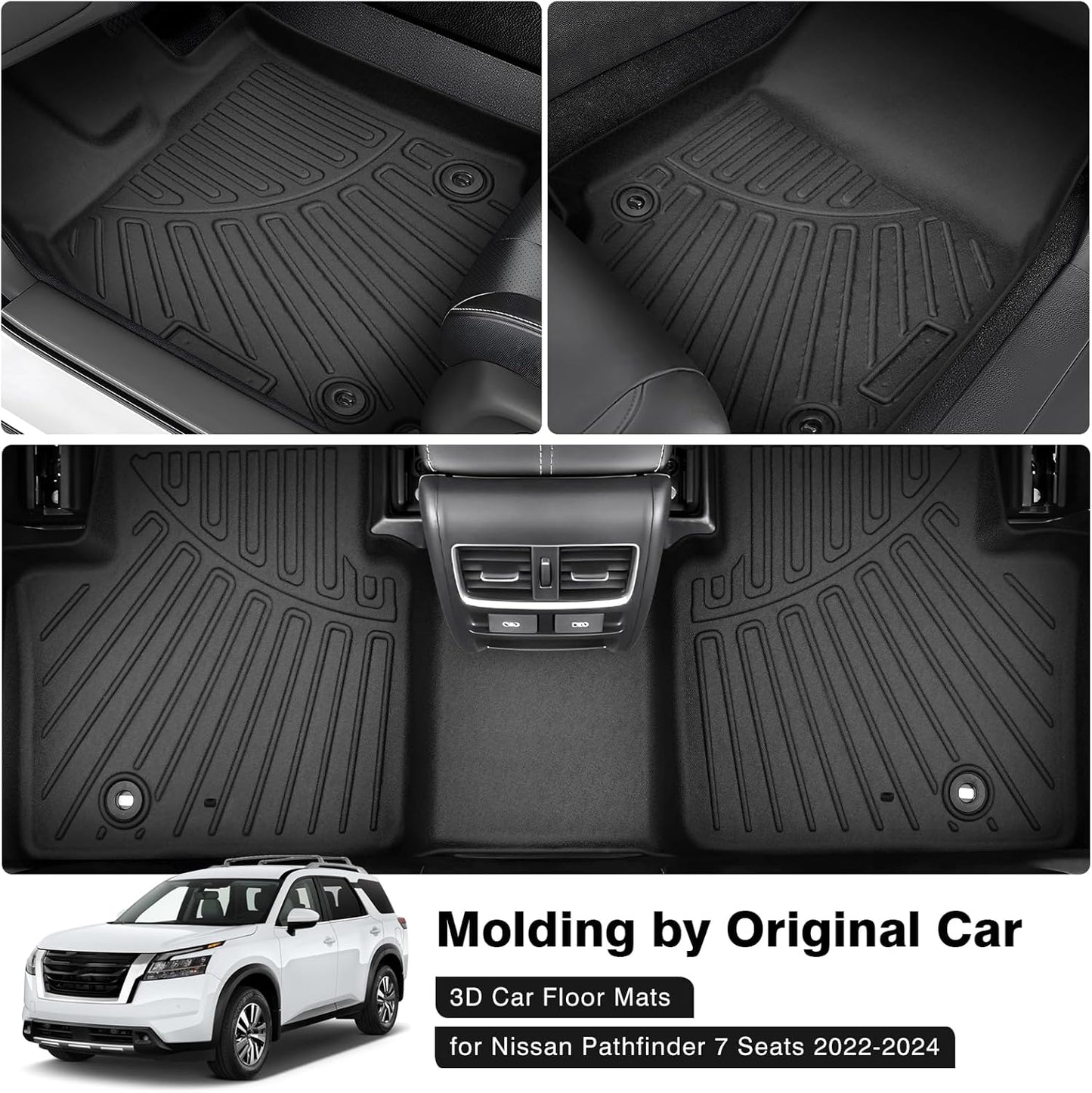 Powerty Floor Mats for 2023-2025 Nissan Pathfinder 7 Seats Accessories All Weather Floor Liners 3D TPE Floor Mat Heavy-Duty Floor Liners