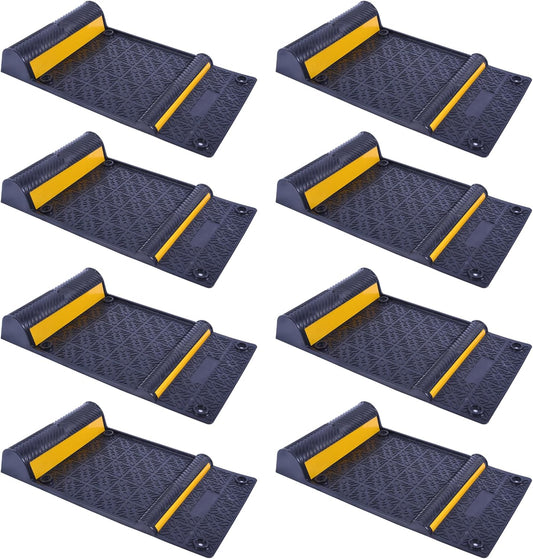 OrangeStar 8 Pack Parking Guide Mat, 21” Heavy Duty PU Wheel Stopper w/Reflective Stripe for Garage Vehicles, Indoor/Outdoor Use, Black