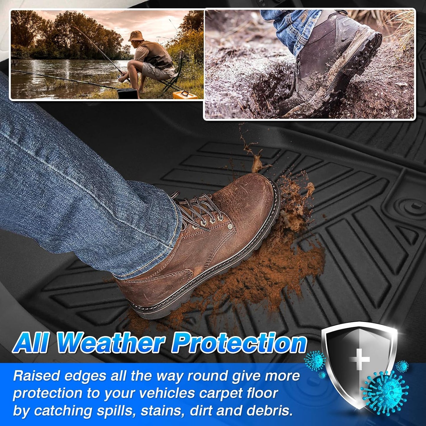 Cartist Floor Mats Compatible for 2015-2025 Ford F-150/ F150 Lightning SuperCrew Cab (Only Fit Rear Seat Without Under Seat Storage) Heavy Duty Floor Liner