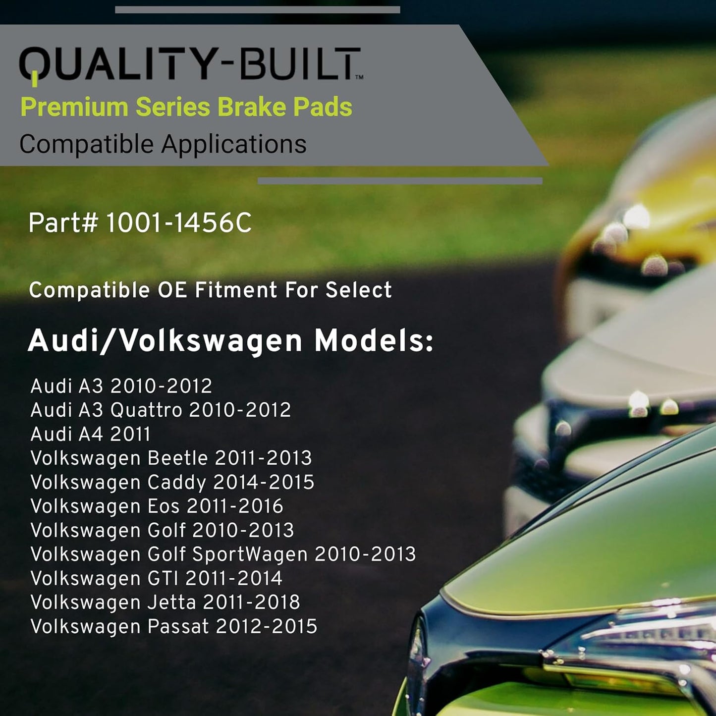 Premium Ceramic Rear Brake Pads (1001-1456C) Compatible with 2010-2018 Audi/Volkswagen (A3/A3 Quattro/A4/Beetle/Caddy/Eos/Golf/Golf SportWagen/GTI/Jetta/Passat)