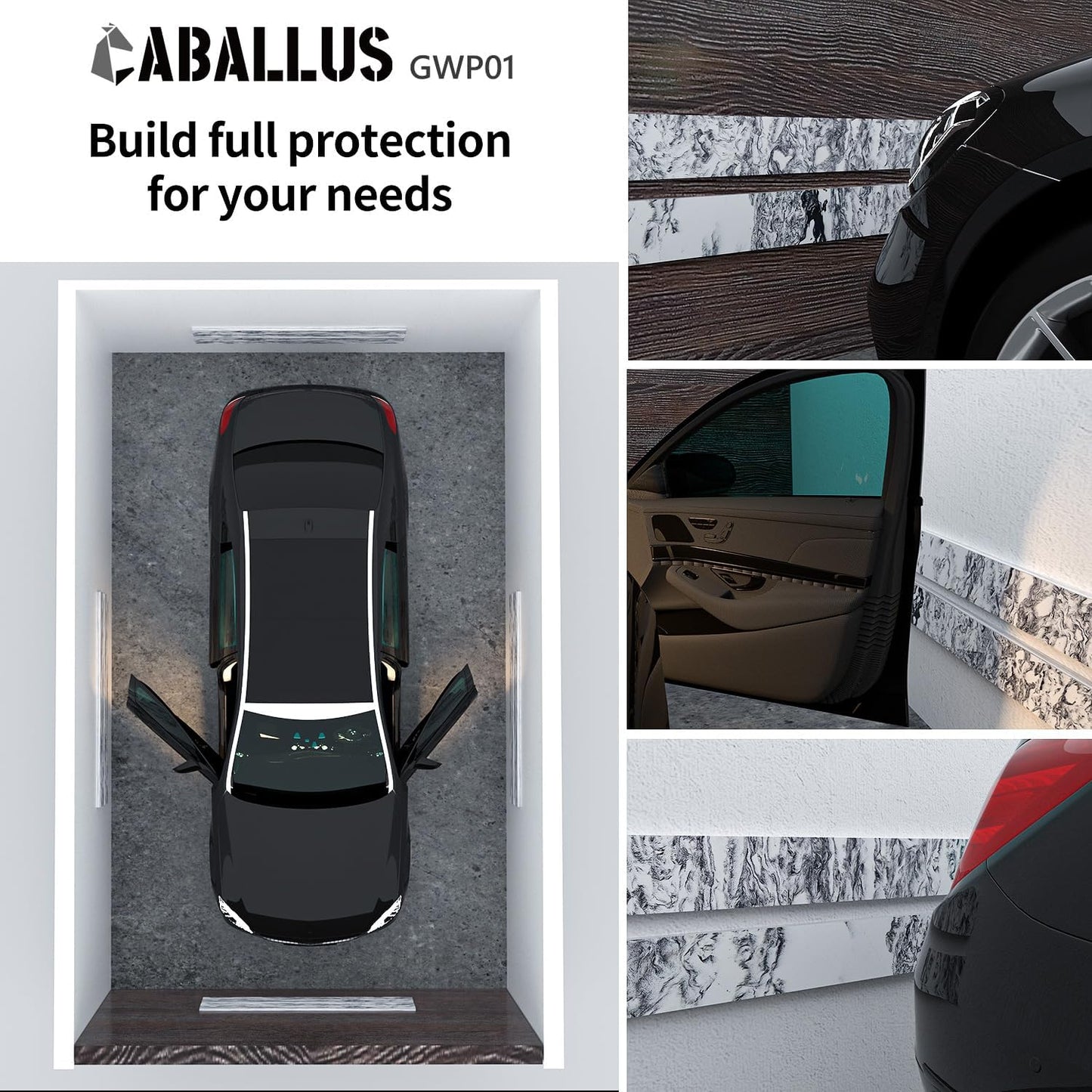 GWP01 Marble Grain Garage Wall Protector Car Door Protectors, Garage Accessories, Parking Stopper for Garage, Tool-Free, Designed in Germany